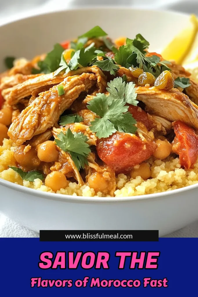 Discover the flavors of Moroccan cuisine with this delicious Moroccan chicken couscous recipe! Combining tender chicken and chickpeas with fragrant spices and a touch of sweetness from raisins, this easy dinner recipe is perfect for any night. Impress your family and friends with this hearty dish that's packed with flavor. Don't miss out—save this recipe for your next family meal! #MoroccanCuisine #CouscousRecipes #ChickenAndChickpeas #EasyDinnerRecipes
