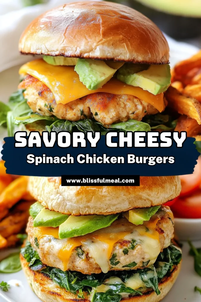 Unleash flavor with these cheesy spinach chicken burgers! This healthy chicken burger recipe uses ground chicken, fresh spinach, and white cheddar cheese to create mouthwatering spinach burger patties that are perfect for any meal. Easy to make and packed with nutrients, these burgers are sure to impress. Try this delicious recipe today and elevate your dinner game! Save this for your next cooking adventure! #ChickenRecipes #HealthyEats #DinnerInspiration #YummyBurgers