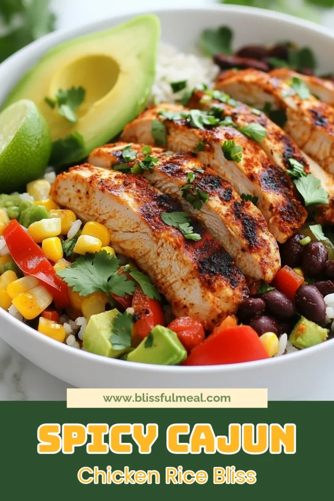 Looking for a delicious Cajun chicken recipe that makes an easy chicken dinner? Try our Cajun Chicken and Spiced Rice Bowls! Infused with flavorful Cajun seasoning, this dish combines protein-packed chicken with healthy rice bowl recipes. Perfect for a quick weeknight meal, it's loaded with veggies and black beans for a satisfying bite. Save this recipe for a flavorful meal full of spice! #CajunChicken #EasyDinner #HealthyRecipes #RiceBowls