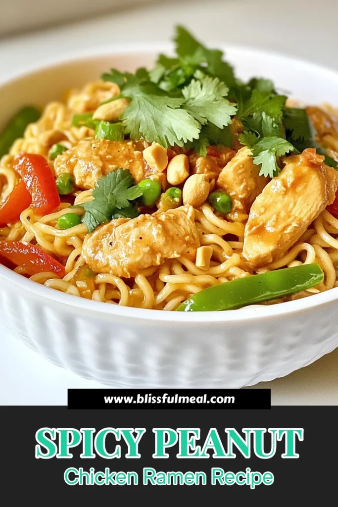 Indulge in this spicy peanut chicken ramen, a perfect blend of flavors for an easy ramen recipe. In just 30 minutes, you can enjoy this chicken ramen with peanut sauce that's packed with vibrant vegetables. Ideal for quick dinner recipes, this Asian noodle soup will warm your soul and satisfy your cravings. Don't miss out—try it today! Save this recipe for later and impress your friends! #SpicyPeanutChickenRamen #EasyRamenRecipe #QuickDinnerRecipes #AsianNoodleSoup