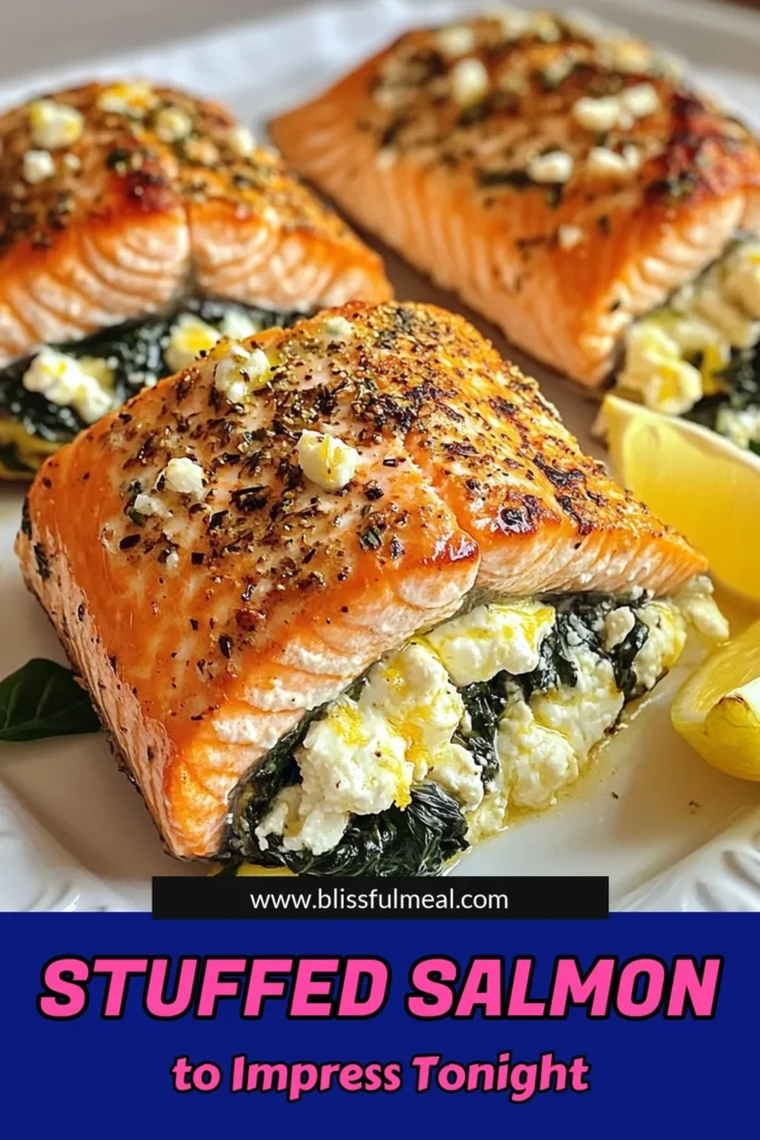 Discover the ultimate stuffed salmon recipe that’s both delicious and healthy! This spinach feta stuffed salmon is a fantastic option for a nutritious dinner. With easy salmon recipes like this baked salmon with spinach, you'll impress family and friends. Perfect for any occasion, this meal is ready in just 30 minutes! Save this recipe for a quick and flavorful healthy salmon dinner tonight. #StuffedSalmon #HealthyEating #EasyRecipes #SalmonDinner