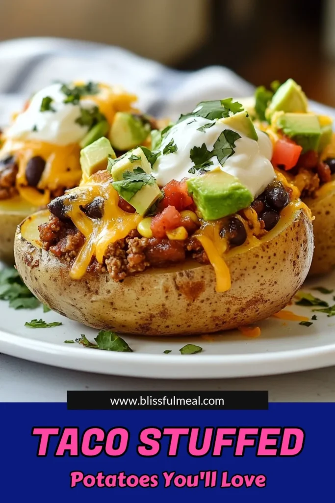 Discover the ultimate comfort food with this Cheesy Taco Potatoes recipe! These taco stuffed potatoes are not only easy to prepare but also a healthy cheesy potatoes option for your taco night. Stuffed baked potatoes filled with seasoned ground beef, black beans, corn, and topped with melted cheese make for the perfect easy taco dinner. Try this recipe today and indulge in a delicious, satisfying meal! Save this for later! #TacoRecipe #StuffedPotatoes #EasyDinner #HealthyEating