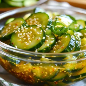 - 2 large cucumbers - 1 tablespoon salt - 3 tablespoons Korean red pepper flakes (gochugaru) - 2 tablespoons sugar - 2 tablespoons rice vinegar - 1 tablespoon sesame oil - 2 green onions, finely chopped - 2 cloves garlic, minced - 1 tablespoon sesame seeds - Optional: A pinch of chili powder for extra heat When making Spicy Korean Cucumber Salad, the right ingredients are key. You need fresh cucumbers, which are crunchy and juicy. Salt helps to draw out moisture and keeps the cucumbers crisp. Korean red pepper flakes, or gochugaru, give the dish its signature heat. Sugar and rice vinegar balance the spiciness with sweetness and tang. Sesame oil adds a nutty flavor, while green onions and garlic bring freshness and depth. Sesame seeds add a nice crunch. If you like more heat, a pinch of chili powder can enhance the spice. Gather these ingredients before you start. Having everything ready makes the process smooth and fun. This dish is not only simple but also quick to prepare. You'll love how vibrant and tasty it is, making it a perfect side for any meal. {{ingredient_image_2}} Start by washing the cucumbers well under running water. Cut off both ends. Slice each cucumber in half lengthwise. Use a spoon to scoop out the seeds. This step makes the salad crunchier. Next, slice the cucumbers into thin half-moon shapes. Place the cucumber slices in a large bowl. Sprinkle them with salt. Let them rest for 10-15 minutes. Salting pulls out excess moisture. This helps keep the salad crispy. While the cucumbers rest, mix the dressing. In a small bowl, combine Korean red pepper flakes, sugar, rice vinegar, sesame oil, minced garlic, and optional chili powder. Stir the mixture well until the sugar dissolves. After resting, rinse the cucumbers under cold water. This removes excess salt. Drain them well and use paper towels to pat them dry. Return the cucumbers to the mixing bowl. Pour the dressing over them. Toss gently to coat every piece. Add the chopped green onions to the salad. Sprinkle sesame seeds on top. Toss everything again to mix well. For the best flavor, refrigerate the salad for about 30 minutes. This time allows the flavors to blend together. To increase the heat, adjust the gochugaru. Start with the three tablespoons. If you want more spice, add a pinch of chili powder. This adds a nice kick. Remember, taste as you go. You can always add more spice, but you cannot take it out. Serve this salad in a chilled glass bowl. It looks great and keeps the salad fresh. Garnish with extra sesame seeds and cucumber slices on top. This adds color and texture. For the best flavor, serve it cold. It makes a perfect side dish on warm days. If your salad is too salty, rinse the cucumbers more after resting. Drain them well to remove excess salt. If it's too spicy, add a bit more sugar or extra cucumbers. This tones down the heat. Always taste first before serving. Adjust as needed for the best balance. Pro Tips Adjust the Spice Level: If you prefer a milder salad, reduce the amount of gochugaru or omit the optional chili powder altogether. Use Fresh Ingredients: For the best flavor, opt for fresh, firm cucumbers and high-quality sesame oil. Let it Chill: Allowing the salad to sit in the fridge for at least 30 minutes enhances the flavors, making it more delicious. Experiment with Add-ins: Feel free to add other vegetables like radishes or carrots for extra crunch and color. {{image_4}} You can switch out cucumbers for other crunchy veggies. Try using zucchini or bell peppers. Both add a nice crunch and flavor. Radishes work well too and give a peppery kick. This allows you to enjoy the salad with different tastes. Want to mix things up? Add grated carrots for sweetness. You can also toss in sliced radishes for a spicy twist. Both options give extra color and flavor. You can even add a bit of fresh ginger for a zing. You can enjoy this salad as a side dish or a main dish. Serve it chilled in a nice bowl to impress guests. For a fun twist, use it in a wrap or as a topping for rice. It adds a spicy crunch to your meal. To keep your Spicy Korean Cucumber Salad fresh, store it in an airtight container. This helps prevent moisture loss and keeps the flavors intact. The salad lasts up to three days in the fridge. If you notice excess liquid forming, just drain it before serving. After a day in the fridge, your salad may lose some crunch. To refresh it, add a sprinkle of salt and toss gently. You can also squeeze in a bit of fresh lemon juice or vinegar for extra zing. This will help revive the flavors and texture. I do not recommend freezing Spicy Korean Cucumber Salad. The cucumbers will become mushy when thawed, losing their delightful crunch. It&rsquo;s best enjoyed fresh, so make only what you plan to eat within a few days. Spicy Korean Cucumber Salad is a fresh and crunchy dish. This salad is known as Oi Muchim in Korea. It showcases cucumbers in a spicy dressing. The dish is popular in Korean cuisine, often served as a side. It brings a burst of flavor to any meal. This salad reflects Korean culture's love for bold flavors and fresh ingredients. The heat level can vary based on your taste. The main spice comes from Korean red pepper flakes, known as gochugaru. You can control the spice by adjusting the amount you use. For a milder version, use less gochugaru. If you love spice, add a pinch of chili powder. Taste as you go to find your perfect balance. Yes, you can make this salad ahead of time. It actually tastes better after sitting for a bit. Prepare the salad and store it in the fridge. Aim to make it at least 30 minutes before serving. Just make sure to keep it in an airtight container. This helps keep the cucumbers crisp and fresh. This salad pairs well with many dishes. Serve it with grilled meats or spicy rice dishes. It also complements fried foods or as part of a Korean BBQ spread. You can enjoy it as a side dish or a light snack. Presentation is key; use a chilled bowl for an inviting look. This blog post gave you all the steps to make Spicy Korean Cucumber Salad. We covered the key ingredients, how to prepare them, and tips for serving. You learned how to adjust spice levels and suggest other vegetables. Remember, this salad tastes best when chilled and shared. Use your favorite ingredients, and don&rsquo;t be afraid to experiment. Enjoy your cooking adventure!