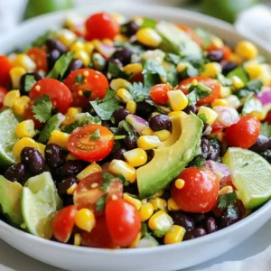 - 2 ripe avocados, diced into bite-sized pieces - 1 can (15 oz) black beans, thoroughly rinsed and drained - 1 cup cherry tomatoes, halved for sweetness - 1 medium red bell pepper, diced for crunch - 1 small red onion, finely chopped for flavor - 1 cup corn kernels (can be fresh, frozen, or canned) - 1/4 cup fresh cilantro, roughly chopped for freshness - Juice of 2 limes for tanginess - 2 tablespoons extra virgin olive oil for richness - 1 teaspoon ground cumin to add depth - 1/2 teaspoon chili powder for a hint of spice - Salt and pepper to taste for seasoning You can swap the avocados for diced mango if you want a sweeter taste. If you do not have black beans, use pinto beans instead. For a lighter flavor, try using lime zest instead of juice. You can also change the bell pepper color to yellow or green. If you prefer, use green onions instead of red onion for a milder flavor. Each serving of this salad contains about 250 calories. You get around 12 grams of protein and 15 grams of healthy fats. The salad is also high in fiber, with about 10 grams per serving. It is a great source of vitamins A and C, thanks to the bell pepper and tomatoes. Plus, it offers minerals like iron and potassium from the black beans and avocados. Enjoy this salad knowing it is not just tasty but also good for you! {{ingredient_image_2}} To make this salad, start by gathering your ingredients. You will need ripe avocados, black beans, cherry tomatoes, red bell pepper, red onion, corn, and fresh cilantro. You will also need lime juice, olive oil, ground cumin, chili powder, salt, and pepper. This salad is simple and quick, taking only about 15 minutes to prepare. In a large mixing bowl, carefully add the diced avocados. Next, add the rinsed black beans, halved cherry tomatoes, diced red bell pepper, and corn. Mix all these ingredients gently. Be careful not to mash the avocados. Once combined, fold in the finely chopped red onion and the cilantro. This adds color and flavor to your salad. In a small bowl, whisk together the lime juice, olive oil, ground cumin, and chili powder. Add a pinch of salt and pepper for taste. Whisk until everything blends well. This dressing will boost the flavors in your salad. Once the dressing is ready, drizzle it over the salad mixture. Use a gentle folding motion to mix it all together. Taste the salad and add more salt or pepper if you like. Serve your salad right away for the best flavor and freshness. To keep avocados fresh, store them properly. Place a whole avocado in the fridge. This slows down ripening. Once you cut it, keep the pit in. This helps reduce browning. Brush the cut surface with lime juice. Lime juice slows oxidation. Wrap the avocado tightly in plastic wrap. This limits air exposure. Enjoy your avocado in a day or two for the best taste. Serve the avocado black bean salad chilled. It tastes best fresh. Use a large bowl for sharing. For individual portions, use small bowls. Garnish with extra cilantro and lime wedges. This adds color and freshness. You can also add tortilla chips for crunch. They make a great side or topping. Pair this salad with grilled chicken or fish. The flavors blend well together. You can also serve it as a side dish. It goes well with tacos or burritos. For a light meal, add quinoa or brown rice. This makes it heartier. Enjoy the salad with a refreshing drink, like iced tea or lemonade. These drinks complement the salad's flavors beautifully. Pro Tips Choose Ripe Avocados: Select avocados that are slightly soft to the touch but not overly mushy for the best texture in your salad. Fresh Ingredients Matter: Whenever possible, use fresh ingredients, especially the corn and cilantro, to enhance flavor and nutrition. Customize Your Spice Level: Adjust the chili powder to your taste; for a milder salad, use less, or for more heat, add a pinch of cayenne pepper. Serve Immediately: For the best taste and presentation, serve the salad right after preparing to maintain the freshness of the ingredients. {{image_4}} To spice things up, add fresh jalapeños. Dice one or two, depending on your taste. You can mix them in with the other ingredients. This adds a nice kick to the salad. Another option is to use hot sauce in the dressing. Just a few drops can elevate the heat. Enjoy this version if you like it hot! For a fruity twist, add ripe mango. Dice one mango and mix it in. The sweet and juicy mango pairs well with the creamy avocado. It adds a tropical flavor that brightens the salad. You can also add a splash of orange juice to the dressing for more zest. If you want a low-carb option, swap out the corn for zucchini noodles. Use a spiralizer to create noodles from fresh zucchini. This keeps the salad light and fresh. Mix the zucchini noodles with all other ingredients. You’ll get all the flavors without the carbs. Enjoy this healthy twist without missing out on taste! To keep your avocado black bean salad fresh, store it in an airtight container. This helps keep the flavors intact. If you have leftover salad, try to eat it within two days. The avocado can brown over time, so it’s best to consume it quickly. When prepping, chop ingredients and store them separately. Keep the dressing in a small jar. Combine everything just before serving. This way, the salad stays fresh and tasty. You can prep veggies like bell peppers and onions a day ahead. This makes meal prep easier and quicker. I do not recommend freezing this salad. The texture of the avocado and other veggies will change once frozen. If you want to save some time, you can freeze the black beans and corn. Just thaw them before making your salad. This keeps your meal prep smooth and simple. To ripen avocados, place them in a brown paper bag. The bag traps ethylene gas, which speeds up ripening. Add an apple or banana for faster results. Check the avocados daily. They should feel soft but not mushy when ready. Yes, you can make this salad ahead. However, I recommend adding the avocado just before serving. This keeps the avocado fresh and green. If you make it early, store it in the fridge. Cover it tightly with plastic wrap to limit air exposure. The salad will last about 1 to 2 days in the fridge. After that, the avocado may turn brown. If you see browning, you can scrape it off. The other ingredients should stay fresh for a bit longer. Always check for taste and texture before eating. This blog post covered all you need for making a tasty avocado black bean salad. You learned about the ingredients, how to prepare them, and smart storage tips. I shared easy ways to keep avocados fresh and offered fun salad variations. Remember, this dish is flexible, so make it your own! Enjoy your salad now and save some for later. Whether you keep it simple or add your twist, this salad will always be a hit. Happy cooking!