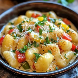 To make Creamy Cajun Gnocchi, you will need these key ingredients: - 1 package (16 oz) gnocchi - 1 tablespoon olive oil - 1 small onion, finely chopped - 2 cloves garlic, minced - 1 red bell pepper, diced - 1 green bell pepper, diced - 1 cup heavy cream - 1 tablespoon Cajun seasoning - 1 cup freshly grated Parmesan cheese - Salt and pepper to taste - Fresh parsley, chopped (for garnish) These ingredients create a rich and flavorful dish. The gnocchi serves as a soft base, while the cream and cheese give it a nice texture. The Cajun seasoning adds warmth and spice. You can enhance the dish with a few optional ingredients: - Cooked protein (chicken, shrimp, or sausage) - Extra vegetables (spinach or mushrooms) - Hot sauce for added heat - Lemon juice for brightness These extras can add depth and excitement. They allow you to customize the dish to your taste. If you have dietary needs, here are some substitutions: - Use gluten-free gnocchi for a gluten-free option. - Replace heavy cream with coconut cream for a dairy-free version. - Swap Parmesan cheese with nutritional yeast for a vegan option. These changes keep the dish delicious while catering to various diets. You can enjoy Creamy Cajun Gnocchi no matter your preferences! {{ingredient_image_2}} To start, boil a big pot of salted water. Once it bubbles, add the gnocchi. Cook them until they float to the top, which means they are done. This usually takes about 2-3 minutes. Drain the gnocchi and set them aside for later. Next, heat olive oil in a large skillet over medium heat. Once the oil is hot, add the chopped onion. Saut&eacute; for about 2-3 minutes until the onion looks clear. Then, add the minced garlic and cook for one more minute. Watch it closely so it does not burn. Now, add the diced red and green bell peppers. Cook this mix for about 5-7 minutes. You want the peppers to be tender and bright in color. Reduce the heat to low. Pour in the heavy cream while stirring. Add the Cajun seasoning and mix it in well. Let the sauce simmer for about 3-4 minutes. You want it to thicken just a bit. Gently fold the cooked gnocchi into the sauce. Stir carefully until every piece is coated. Gradually add the grated Parmesan cheese. Mix until it melts and forms a rich, creamy texture. Taste it and adjust the salt and pepper if needed. When everything is well combined and hot, take the skillet off the heat. Garnish your dish with fresh parsley for color and flavor. Serve the creamy Cajun gnocchi in bowls. For an extra touch, add more Parmesan on top. Enjoy it with some crusty bread to soak up all that delicious sauce! To make the sauce creamy, use heavy cream. It adds richness and thickness. Stir continuously when you add the cream. This helps blend it well. Cajun seasoning adds a nice kick. Simmer the sauce gently for a few minutes. This allows the flavors to mix perfectly. For extra creaminess, add more Parmesan cheese. It melts well and enhances the flavor. Start with a large pot of salted water. Bring it to a boil before adding the gnocchi. Cook them until they float to the top. This shows they are done. Drain the gnocchi carefully, so they don&rsquo;t break. Avoid overcooking, as this can make them mushy. Toss them gently in the sauce to coat. This keeps them intact and boosts the taste. Add a squeeze of lemon juice for brightness. This cuts through the richness of the dish. Try using smoked paprika for a different flavor. It pairs well with the Cajun seasoning. Fresh herbs like basil or thyme can add freshness. Serve the dish with crusty bread to soak up the sauce. A simple side salad can balance the meal nicely. Pro Tips Perfect Gnocchi Cooking: Ensure the water is at a rolling boil before adding gnocchi, and avoid overcrowding the pot for even cooking. Custom Cajun Flavor: Adjust the amount of Cajun seasoning based on your spice tolerance; you can also add a dash of hot sauce for an extra kick. Cheese Melting Tip: For a smoother sauce, add the Parmesan cheese gradually and stir continuously until fully melted. Garnish for Appeal: Use fresh herbs like basil or cilantro in addition to parsley for a flavor twist and vibrant color contrast. {{image_4}} To spice things up, add more Cajun seasoning. You can use a blend with cayenne pepper. This adds heat and depth. If you prefer a kick, try diced jalape&ntilde;os in the saut&eacute;. They provide a fresh, spicy flavor. A dash of hot sauce can also enhance the dish. Adjust the spice to your taste for a bold twist. For a vegetarian option, remove any meat. You can add more veggies instead. Consider mushrooms, zucchini, or spinach for added texture. These vegetables blend well with the creamy sauce. Use vegetable broth instead of chicken broth for flavor. It keeps the dish rich and satisfying without meat. If you need a gluten-free option, look for gluten-free gnocchi. Many brands offer great alternatives made from potatoes or rice. You can also make your own gnocchi using gluten-free flour. This ensures everyone can enjoy this creamy dish. Just follow the same cooking steps for a delicious meal. To store leftover creamy Cajun gnocchi, place it in an airtight container. Let it cool down first. Once cooled, cover it tightly to keep out air. This will help it stay fresh. You can store it in the fridge for up to three days. When you are ready to eat the gnocchi again, you have a few options. The easiest way is to use the microwave. Place the gnocchi in a bowl and cover it with a damp paper towel. Heat it in short bursts of 30 seconds. Stir between each burst until hot. You can also reheat it on the stove. Just add a splash of cream or broth to a skillet. Heat it over low until warmed through. Stir gently to keep it creamy. You can freeze this dish if you want to save some for later. First, let the gnocchi cool completely. Then, divide it into portions and place each portion in a freezer-safe bag. Press out any air before sealing. You can freeze it for up to three months. To thaw, move it to the fridge overnight before reheating. Yes, you can make Creamy Cajun Gnocchi ahead. Cook the gnocchi and sauce, then mix them. Store in the fridge for up to three days. When ready to serve, just reheat it on the stove. If it seems thick, you can add a splash of cream to loosen it up. You can add various proteins to this dish. Shrimp works great for a seafood twist. Chicken adds heartiness, while sausage brings extra flavor. You can also use tofu for a vegetarian option. Just cook the protein first, then combine it with the sauce and gnocchi. Absolutely! To make it vegan, swap the heavy cream for coconut cream. Use nutritional yeast instead of Parmesan for a cheesy taste. Choose plant-based gnocchi and make sure your Cajun seasoning is vegan-friendly. This way, you can enjoy all the flavors without dairy. To adjust the spice level, you can change the Cajun seasoning amount. Start with less if you prefer mild flavors. You can also add more cream to tone down the heat. For extra spice, try adding cayenne pepper or hot sauce. Just remember, a little goes a long way! This blog post covered the key ingredients for creamy Cajun gnocchi and how to prepare it. We discussed cooking steps, tips for a creamy sauce, and variations for different diets. Remember, you can customize the recipe to suit your taste, whether you prefer it spicy, vegetarian, or gluten-free. Store leftovers properly and reheat for another enjoyable meal. Use the tips shared to create the best dish possible. Enjoy your cooking journey and make this gnocchi a favorite in your home!