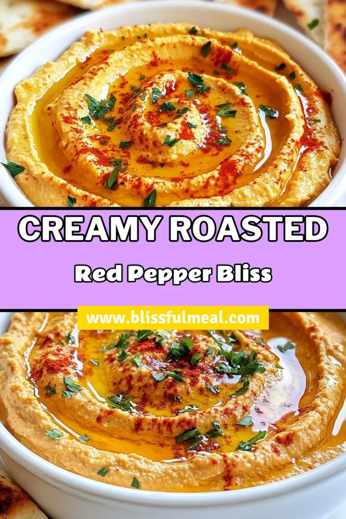 Looking for a delicious and healthy snack? Try this easy roasted red pepper hummus recipe! Made with chickpea hummus and tahini, it’s a creamy vegan roasted pepper dip that’s perfect for any occasion. Serve it with pita, veggies, or crackers for a delightful treat. Elevate your party platter today! Save this healthy hummus dip for a quick and tasty appetizer. #roastedredpepperhummus #easyhummusrecipe #veganroastedpepperdip #healthyhummusdip