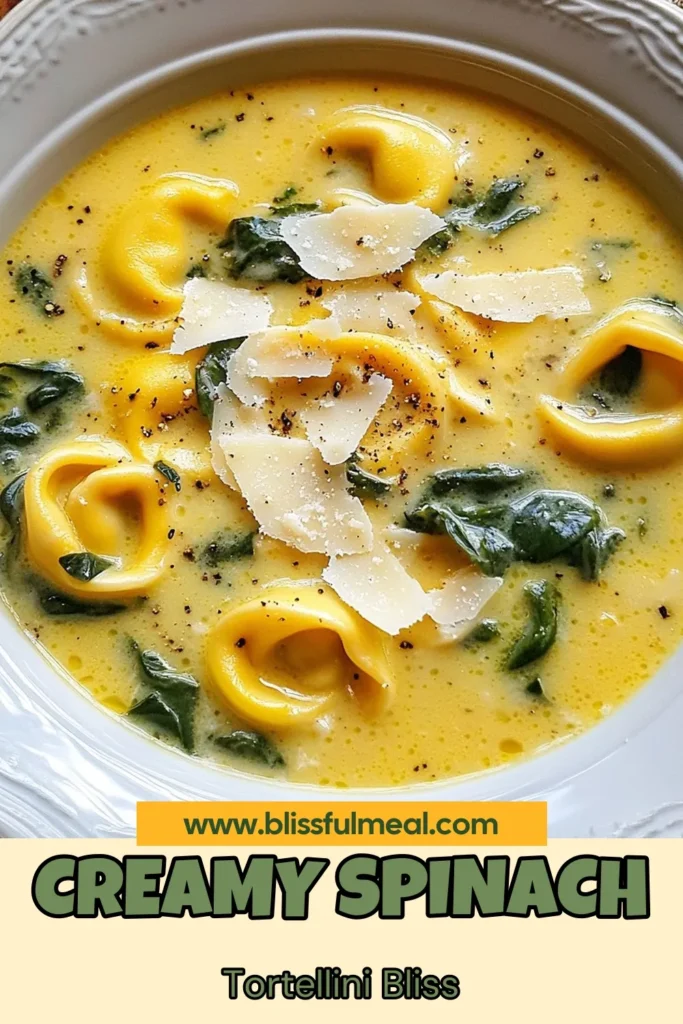 Warm up with this delicious Creamy Tortellini Spinach Soup, the perfect cozy meal for any day! This easy creamy soup recipe combines cheese tortellini, vibrant spinach, and rich vegetable broth, making it a family favorite. Ready in just 25 minutes, it’s both comforting and satisfying. Don’t miss out on this flavorful Spinach soup recipe that’s sure to impress. Save this recipe for your next meal! #CreamyTortelliniSoup #SpinachSoupRecipe #EasyCreamySoupRecipes #VegetableBrothSoup
