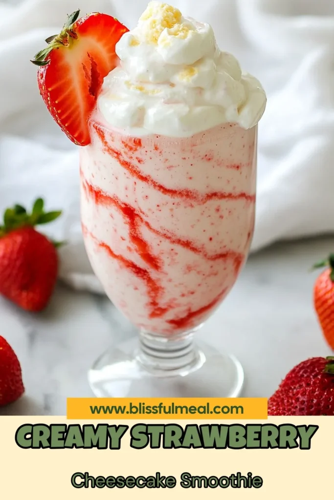 Indulge in the deliciousness of a Strawberry Cheesecake Smoothie that's both creamy and healthy! This easy breakfast smoothie blends fresh strawberries, Greek yogurt, and cream cheese for a satisfying treat that can be made in just 10 minutes. Perfect as a healthy smoothie recipe, this creamy strawberry smoothie is ideal for busy mornings. Try it today and upgrade your morning routine! Save this recipe for later! #StrawberryCheesecakeSmoothie #HealthySmoothieRecipe #GreekYogurtSmoothie #EasyBreakfastSmoothie