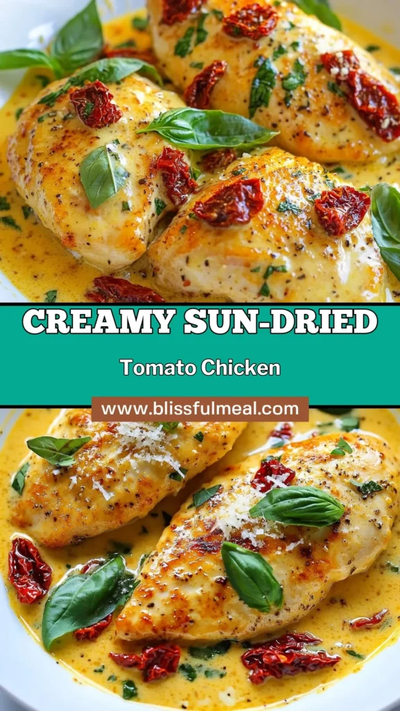 Indulge in this Creamy Sun-Dried Tomato Chicken recipe that’s an easy chicken dinner idea perfect for busy nights! With a mouthwatering creamy chicken sauce and rich parmesan flavors, this dish will become a family favorite. In just 30 minutes, you can create a delicious meal that pairs perfectly with pasta or mashed potatoes. Try this creamy sun-dried tomato chicken tonight! Save this recipe for later! #ChickenDinner #EasyRecipes #CreamySauce #ParmesanChicken