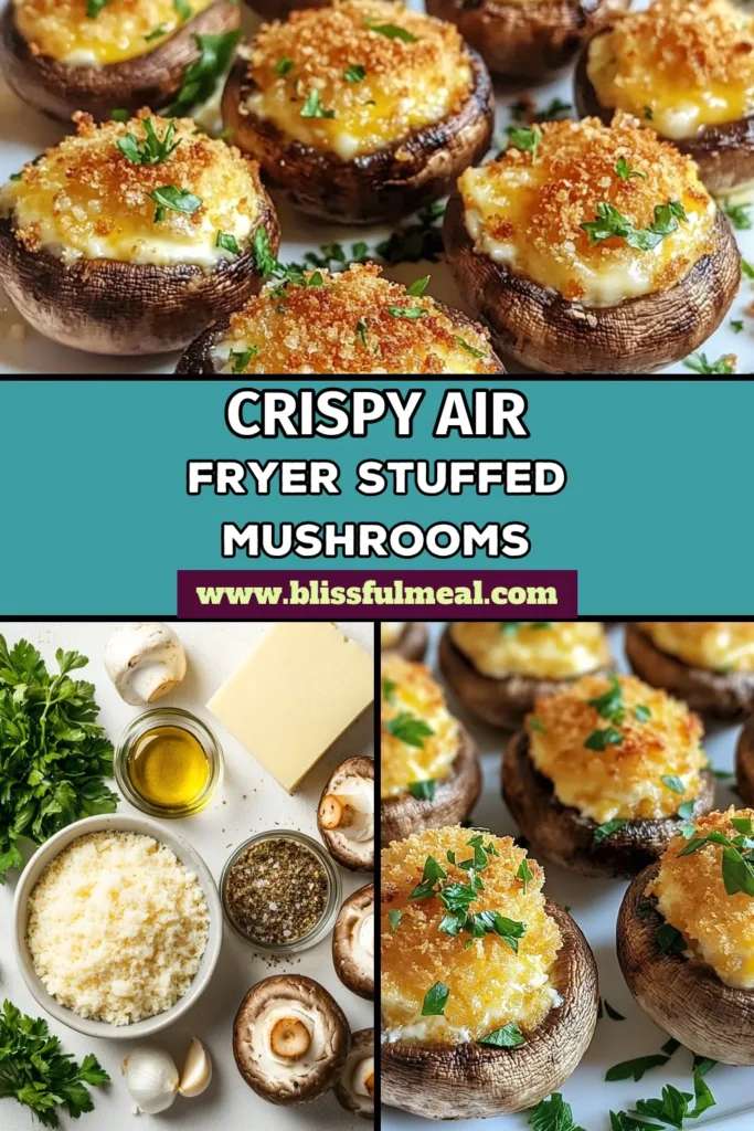 Discover the ultimate appetizer with this easy air fryer stuffed mushrooms recipe! These cream cheese stuffed mushrooms are the perfect easy air fryer appetizers for any gathering. With a flavorful filling of cream cheese, Parmesan, and herbs, they make a delicious mushroom appetizer recipe that everyone will love. Try this air fryer stuffed mushrooms recipe today and impress your guests! Save this for your next party! #AirFryerRecipes #StuffedMushrooms #EasyAppetizers #MushroomRecipes