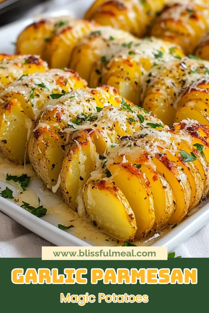Discover the ultimate Garlic Parmesan Hasselback Potatoes recipe! These crispy potatoes with garlic, topped with melted butter and fresh Parmesan, are the perfect side dish for any meal. Enjoy easy garlic butter potatoes that deliver rich flavors with a crispy finish. Elevate your dinner with this simple yet delicious Hasselback potato recipe. Save this dish for your next gathering! #GarlicParmesanPotatoes #HasselbackPotatoRecipe #CrispyPotatoesWithGarlic #EasyGarlicButterPotatoes