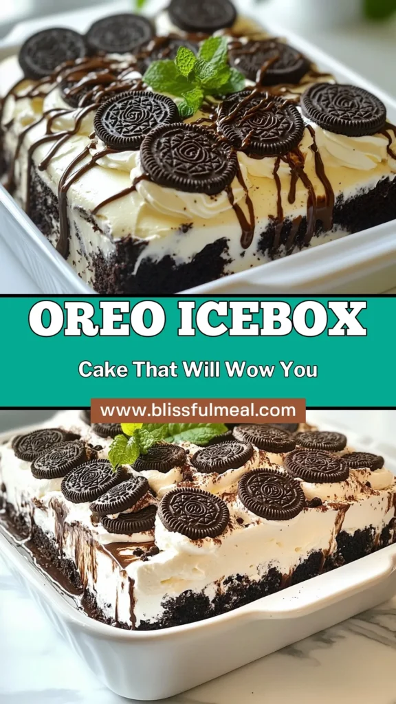 Indulge in the ultimate chocolate Oreo icebox cake, an easy no-bake Oreo dessert that will impress everyone. This chilled icebox cake is layered with whipped cream Oreo layers and chocolate syrup, making it a must-try easy chocolate cake recipe. Perfect for gatherings, it’s simple to prepare and even easier to enjoy. Try this decadent dessert today! Save for later and delight your guests! #ChocolateOreoIceboxCake #NoBakeDessert #EasyCakeRecipe #ChilledDessert