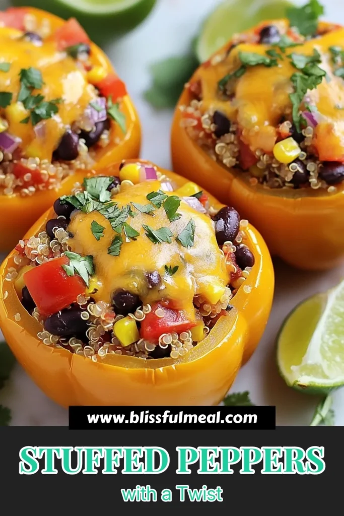 Discover the vibrant flavors of Southwest quinoa stuffed peppers! This healthy stuffed bell peppers recipe is a perfect addition to your vegetarian quinoa recipes collection. Packed with quinoa, black beans, and spices, these easy baked stuffed peppers are both nutritious and delicious. Enjoy a fulfilling meal that’s sure to impress. Try this recipe today and elevate your dinner game! Save for later! #HealthyEating #VegetarianRecipes #StuffedPeppers #QuinoaRecipes