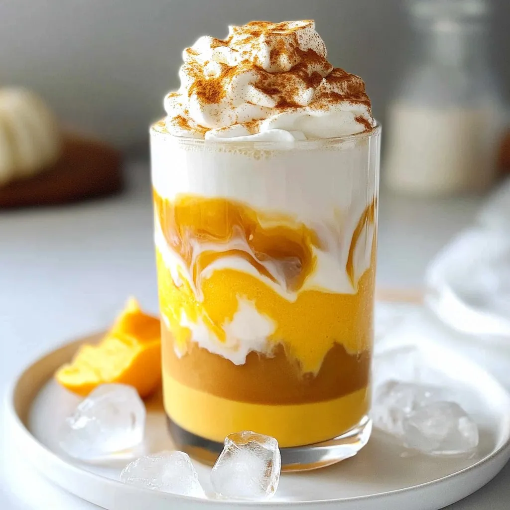 - 1 cup cold brew coffee - 1/2 cup milk of your choice - 1/4 cup pumpkin puree - 2 tablespoons maple syrup - 1/2 teaspoon pumpkin pie spice - Whipped cream (optional) - Ice cubes To make the Pumpkin Cream Cold Brew, gather all your ingredients. Cold brew coffee is key. It gives a smooth and rich flavor. You can choose any milk you like. Almond, oat, or dairy milk all work well. Pumpkin puree is next. You can use canned or fresh, depending on what you have. Maple syrup adds sweetness. Adjust it to suit your taste. The pumpkin pie spice brings warmth and depth to the drink. Whipped cream is optional but highly recommended. It adds a nice touch on top. Don't forget the ice cubes; they keep your drink cold and refreshing. With all these ingredients ready, you're set to create a delicious seasonal treat! {{ingredient_image_2}} - In a medium bowl, combine 1/4 cup pumpkin puree, 2 tablespoons maple syrup, and 1/2 teaspoon pumpkin pie spice. - Use a whisk or spoon to mix until smooth and free of lumps. This pumpkin mixture brings rich flavor to your drink. Make sure it is well-blended to avoid any clumps. You want a creamy texture for the best taste. - Fill a tall glass with ice cubes. - Pour in 1 cup of cold brew coffee over the ice. The ice keeps your drink cold and refreshing. Cold brew coffee adds a smooth taste that pairs well with pumpkin flavors. - Stir in 1/2 cup milk of your choice into the glass. - Incorporate the pumpkin mixture and blend thoroughly. Mix well to combine all flavors. Taste your drink and adjust sweetness with more maple syrup if needed. Enjoy the creamy, spiced goodness! To get the best cold brew flavor, use coarsely ground coffee. This helps the coffee steep well. Let the coffee steep in cold water for 12 to 24 hours. A longer steep gives a bolder flavor. You can adjust sweetness levels with maple syrup. Start with two tablespoons. Taste it and add more if you want it sweeter. Maple syrup adds a nice flavor and natural sweetness. For a great look, use a tall glass. The layers of your drink will show beautifully. You can add a straw for sipping. This drink is best on a warm fall day. Enjoy it as an afternoon treat or a morning pick-me-up. The flavors of pumpkin and spice make it a cozy choice anytime. Pro Tips Use Fresh Pumpkin: For an even richer flavor, consider using fresh pumpkin puree instead of canned. Roast and blend your pumpkin for a vibrant taste. Adjust Sweetness: Everyone has different preferences for sweetness. Start with the recommended amount of maple syrup and adjust to your liking! Experiment with Milk: Try different types of milk such as coconut or cashew for unique flavors and creaminess that can complement the pumpkin spice. Chill Your Glass: For an extra refreshing drink, chill your glass in the freezer for a few minutes before assembling your cold brew. {{image_4}} You can use different types of milk in your drink. Dairy milk gives a rich, creamy taste. Non-dairy options like almond or oat milk are lighter. Each choice adds a unique flavor. Almond milk adds a nutty taste, while oat milk gives a smooth, sweet finish. If you want a thicker drink, try using whole milk. For a lighter option, go for skim or non-dairy milk. You can swap maple syrup for honey or agave syrup. Each sweetener changes the flavor. Honey adds a floral note, while agave syrup is mild and light. Adjust the sweetness according to your taste. Start with a little and add more if you want it sweeter. You can also change the spice levels. If you love a strong flavor, add more pumpkin pie spice. For a milder taste, use less. Feel free to make this drink your own! To keep your pumpkin puree fresh, store it in an airtight container. Place it in the fridge for up to one week. You can also freeze pumpkin puree in ice cube trays. This way, you can use it later without waste. For cold brew coffee, store it in a sealed jar or bottle. It stays good for about a week in the fridge. Just remember, the longer it sits, the more bitter it can taste. You can prep your ingredients ahead of time. Mix the pumpkin puree with maple syrup and pumpkin pie spice a day before. Store it in the fridge. This saves time when you're ready to make your drink. You can also brew your cold brew coffee in advance. Just pour it into a jar and chill it. Having these ingredients ready makes your drink quick to assemble. This way, you can enjoy your Pumpkin Cream Cold Brew anytime! Cold brew coffee is made by steeping coffee grounds in cold water. This method takes about 12 to 24 hours. The cold brew has a smooth, less acidic taste than hot brewed coffee. Traditional brewing uses hot water and is quick, usually taking only a few minutes. Cold brew needs patience but rewards you with a rich flavor. You can easily make this drink dairy-free by choosing plant-based milk. Almond milk, oat milk, or coconut milk work well. Replace the dairy milk in the recipe with your preferred option. This change keeps the drink creamy while making it vegan-friendly. Just ensure that your milk choice complements the pumpkin flavor. Yes, you can make a larger batch! Simply multiply the ingredients by the number of servings you want. For example, for four servings, use 4 cups of cold brew, 2 cups of milk, and 1 cup of pumpkin puree. Mix in a large pitcher. This way, you can enjoy this tasty drink with friends or family without extra effort. In this post, I covered how to create a tasty pumpkin cold brew. We explored the ingredients you'll need, like cold brew coffee and pumpkin puree. I shared easy steps for mixing and assembling your drink, plus tips to enhance flavor. With plenty of variations, you can customize your drink to suit your taste. Remember to store any leftovers properly for future enjoyment. Enjoy this seasonal treat any time of year!