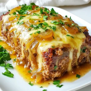 To make French Onion Meatloaf, you need: - 1 lb (450g) ground beef - 1 lb (450g) ground turkey - 1 large onion, thinly sliced - 1 cup (100g) breadcrumbs - 2 large eggs, lightly beaten - 1 cup (240ml) French onion soup (canned or homemade) - 1 tablespoon Worcestershire sauce - 1 teaspoon garlic powder - 1 teaspoon dried thyme - Salt and pepper to taste - 1 cup (100g) grated Gruyère cheese - Fresh parsley, chopped, for garnish You can enhance your meatloaf with these optional ingredients: - 1 tablespoon Dijon mustard for a tangy kick - 1/2 cup (120ml) beef broth for added moisture - 1/2 teaspoon smoked paprika for a smoky flavor - Chopped mushrooms for earthy depth If you’re missing some ingredients, here are some substitutes: - Use ground chicken instead of ground turkey. - Replace Gruyère cheese with cheddar or mozzarella. - For breadcrumbs, use crushed crackers or oats. - Swap French onion soup with beef broth and extra onions. These simple swaps will still give your meatloaf that delicious, comforting taste. Enjoy your cooking! {{ingredient_image_2}} First, preheat your oven to 350°F (175°C). This step is key for cooking the meatloaf evenly. While the oven heats, grab a large skillet. Heat a splash of olive oil over medium heat. Next, slice one large onion thinly. Add the onions to the hot skillet. Stir them often for about 15 to 20 minutes. You want them to turn golden brown and soft. This makes them sweet and flavorful. Once caramelized, remove them from the heat and let them cool for a bit. In a large bowl, combine the meats. Use 1 pound of ground beef and 1 pound of ground turkey. Then add the breadcrumbs, cooled onions, and two beaten eggs. Pour in 1 cup of French onion soup. Next, add 1 tablespoon of Worcestershire sauce, 1 teaspoon of garlic powder, and 1 teaspoon of dried thyme. Don’t forget to season with salt and pepper. Mix everything well until combined. Now, take the meat mixture and place it into a loaf pan. Use your hands to shape it into a loaf. Make sure it is tightly packed. Sprinkle 1 cup of grated Gruyère cheese on top. This will melt nicely as it bakes. Place the pan in your preheated oven. Bake the meatloaf for about 1 hour. You will know it’s done when it reaches 160°F (70°C) inside. The cheese should be bubbling and golden. Once out of the oven, let it rest for 10 minutes. This step helps keep it moist. When ready, slice it and serve warm. Garnish with freshly chopped parsley for a bright touch. To keep your meatloaf moist, follow these tips: - Use a mix of meats: Combine ground beef and ground turkey for a juicy texture. The fat in beef keeps it moist while turkey adds lean protein. - Add moisture: Use French onion soup in your mix. This not only adds flavor but also keeps the meatloaf from drying out. - Don't overmix: When combining ingredients, mix just until blended. Overmixing can lead to a dense meatloaf. - Bake at the right temperature: Bake at 350°F for the best results. This allows the meat to cook evenly without drying out. Cheese can take your meatloaf to the next level. Here’s how to do it right: - Grate the cheese: Use grated Gruyère for even melting. Pre-grated cheese contains starch that can prevent a smooth melt. - Add cheese on top: Sprinkle cheese on the meatloaf before baking. This creates a gooey, golden crust that makes every bite delightful. - Watch the time: Bake until cheese is bubbling and golden. This extra step adds a rich flavor and nice texture. Pair your French onion meatloaf for a complete meal: - Vegetable sides: Serve with roasted veggies or a fresh salad. These add color and balance the richness of the meatloaf. - Potatoes: Mashed or baked potatoes make a great side. They soak up the flavors from the meatloaf well. - Bread: A crusty bread or rolls are perfect for mopping up any leftover sauce. - Wine pairing: A glass of red wine complements the savory flavors. Consider a Merlot or Cabernet Sauvignon. These tips will help you create a flavorful, moist, and enjoyable French onion meatloaf experience. Enjoy your cooking! Pro Tips Use Fresh Herbs: Incorporating fresh herbs like thyme or parsley can elevate the flavor profile of your meatloaf, adding a burst of freshness that complements the savory elements. Mix Proteins: Combining ground beef and turkey not only balances flavor but also reduces fat content while keeping the meatloaf moist and delicious. Let It Rest: Allowing the meatloaf to rest after baking helps to lock in the juices, making it easier to slice and ensuring each piece remains moist. Experiment with Cheese: While Gruyère adds a rich flavor, feel free to experiment with other cheeses like mozzarella or cheddar for different tastes and textures. {{image_4}} You can switch up the meats in this French onion meatloaf. Try using all ground beef, or go for all ground turkey. Mixing meats adds flavor and texture. If you want leaner meat, use ground chicken or lean pork. Each choice gives you a unique taste. You can also blend meats for a richer flavor. For instance, half beef and half turkey works well. If you prefer a meatless version, you can use lentils or beans. Cooked lentils can mimic the texture of meat. Combine them with breadcrumbs and eggs. You can also use plant-based ground meat. This option is easy to find at stores. Just mix it like you would with meat. Add sautéed mushrooms for extra flavor and texture. This variation is hearty and satisfying. To make your meatloaf shine, add herbs and spices. Thyme and garlic powder are great, but you can try more. Fresh herbs like parsley or basil brighten the dish. For a kick, consider adding red pepper flakes. You can also use smoked paprika for a deep flavor. Experimenting with seasonings can lead to your new favorite recipe. Just remember to taste as you go! To keep your French onion meatloaf fresh, store it in an airtight container. Let the meatloaf cool completely before sealing it. You can keep leftovers in the fridge for up to three days. If you want to enjoy it later, consider freezing it. Reheat meatloaf in the oven for best results. Preheat your oven to 350°F (175°C). Place the slices in a baking dish, cover with foil, and heat for about 20 minutes. You can also use a microwave. Heat slices for 1-2 minutes until hot. Avoid overcooking to keep it moist. Freezing is a great option for meatloaf. Cut the cooked meatloaf into slices. Wrap each slice tightly in plastic wrap, then place them in a freezer bag. This method helps prevent freezer burn. You can freeze it for up to three months. When ready to eat, thaw overnight in the fridge before reheating. Yes, you can use other cheeses. Cheddar or mozzarella work well, too. Each cheese gives a unique taste. Experiment with your favorites for a fun twist! Check the internal temperature. It should reach 160°F (70°C). You can use a meat thermometer for accuracy. The cheese on top should also be bubbly and golden. Pair it with mashed potatoes or roasted veggies. A fresh salad adds nice crunch. You can also serve it with crusty bread to soak up the flavors. Absolutely! You can prepare the meatloaf and refrigerate it. Just cover it tightly. Bake it later when you’re ready to enjoy a warm meal. This article covered all aspects of making a delicious French Onion Meatloaf. We explored main and optional ingredients, detailed step-by-step cooking instructions, and shared tips for moist outcomes. You learned how to customize flavors with variations and storage tips for leftovers. In the end, crafting a perfect meatloaf is all about finding what you enjoy. Use these tips to make a dish that suits your taste!