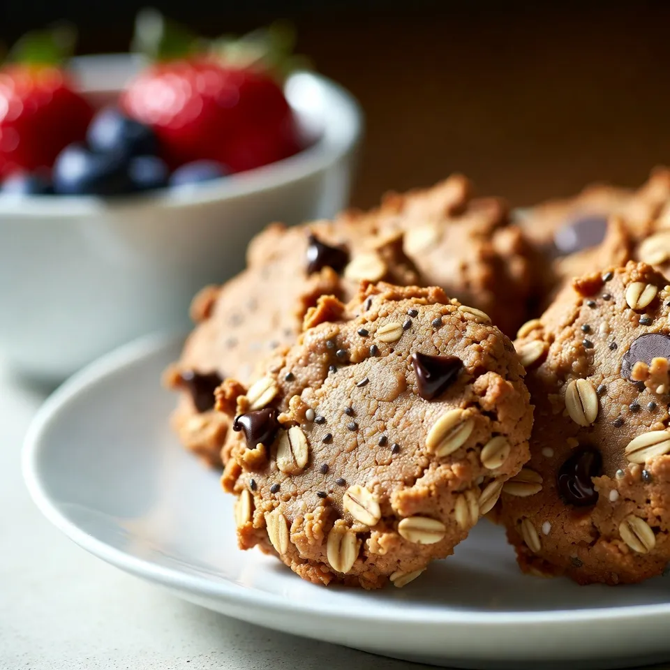 - 1 cup natural peanut butter - 1/2 cup honey or maple syrup - 1 cup rolled oats - 1/2 cup almond flour - 1/4 cup chia seeds - 1/4 cup chocolate chips (optional) - 1 teaspoon vanilla extract - 1 teaspoon baking powder - 1/2 teaspoon ground cinnamon - Pinch of salt Each ingredient plays a key role in the taste and texture of these cookies. Natural peanut butter gives rich flavor and healthy fats. Honey or maple syrup adds sweetness and moisture. Rolled oats provide a chewy base, while almond flour adds a nutty taste. Chia seeds are great for health and help bind the cookies. If you want a sweet surprise, add chocolate chips. The vanilla extract enhances the flavor, and baking powder helps the cookies rise slightly. Ground cinnamon introduces warmth, and salt balances everything perfectly. When you mix these ingredients, you create a tasty cookie that is great for breakfast or a snack. Enjoy these wholesome treats with your favorite drink! {{ingredient_image_2}} First, preheat your oven to 350°F (175°C). This step is key for even baking. While the oven heats, line a baking sheet with parchment paper. Parchment paper helps prevent sticking and makes cleanup easy. In a big bowl, add the natural peanut butter and your choice of honey or maple syrup. I like using a spatula for this. Mix until it’s smooth and creamy. Then, pour in the vanilla extract and blend it well. This will make your cookies taste amazing! In another bowl, measure out the rolled oats, almond flour, chia seeds, baking powder, ground cinnamon, and a pinch of salt. Use a whisk to mix these together. Make sure there are no clumps. This helps the cookies rise and taste great. Now, slowly fold the dry mix into the wet mix using a spatula. Keep mixing until a dough forms. If you want to add chocolate chips, gently fold them in now. This little treat will surprise you in every bite! Using a tablespoon or cookie scoop, drop the dough onto your baking sheet. Leave some space between each mound. Flatten each cookie lightly with the back of the scoop or your fingers. Remember, these cookies don’t spread much while baking, so shape them how you like. Bake for 10 to 12 minutes. Look for a golden brown edge! After baking, let the cookies cool on the sheet for about 5 minutes. This helps them firm up. Then, move them to a wire rack to cool completely. This step is important for the best texture! Adjusting Sweetness Levels You can control how sweet your cookies taste. Using honey gives a rich flavor, while maple syrup has a lighter taste. Start with 1/2 cup, and taste the dough. If you want more sweetness, add a bit more. Remember, the sweetness can change with the toppings you choose. Substitutions for Gluten-Free Options If you need a gluten-free cookie, almond flour works great. You can also use oat flour instead. Just make sure to check that your oats are gluten-free. This way, you can enjoy these cookies without worry. Serving Suggestions For a fun look, stack the cookies on a colorful plate. You can add fresh fruit or a small bowl of honey next to them. This makes the cookies stand out and look inviting. Ideal Pairings for Breakfast These cookies taste amazing with a glass of milk or a warm cup of coffee. You can also serve them with yogurt for a more filling breakfast. The mix of flavors will make your morning special! Pro Tips Use Natural Peanut Butter: Opt for natural peanut butter without added sugars or oils for a healthier cookie that maintains its rich flavor. Experiment with Sweeteners: Feel free to swap honey for maple syrup or vice versa to customize the sweetness and flavor profile to your liking. Chill the Dough: If the dough feels too sticky, chilling it in the refrigerator for 15-30 minutes can make it easier to handle and shape. Store Properly: Keep your cookies in an airtight container at room temperature for up to a week, or freeze them for longer storage to enjoy later. {{image_4}} You can make these cookies your own by adding fun ingredients. Here are some options: - Nuts: Try chopped walnuts or pecans for extra crunch. - Seeds: Sunflower seeds or pumpkin seeds provide a nutty flavor. - Dried Fruits: Raisins or cranberries add sweetness and chewiness. - Alternative Sweeteners: Use agave syrup or coconut sugar for a different taste. Mix and match these add-ins to find your favorite combo. Each choice adds a unique twist to your cookies. Want to spice things up? You can change the flavor with simple spices. Here are some ideas: - Nutmeg: This spice gives a warm, cozy flavor. - Pumpkin Spice: Perfect for fall, it adds a sweet, spicy touch. Experiment with these spices to create your own signature cookie. Each variation makes your breakfast treat special and fun! To keep your peanut butter oatmeal breakfast cookies fresh, store them in an airtight container. You can keep them at room temperature for up to a week. If you want them to last longer, place the container in the fridge. This can help keep them soft and chewy. - Room Temperature: Good for short-term storage. Cookies stay tasty and easy to grab. - Refrigeration: Helps keep cookies fresh for longer. They may become firmer but taste great. Freezing is a great way to save cookies for later. To freeze, first, let your cookies cool completely. Then, place them in a single layer on a baking sheet and freeze for about an hour. After that, transfer them to a freezer-safe bag or container. They can last up to three months in the freezer. - How to Freeze: - Cool cookies completely. - Freeze in a single layer for one hour. - Move to a freezer-safe bag or container. When you want to enjoy them, just take out what you need. Let them thaw at room temperature or warm them in the oven for a few minutes. This way, you can enjoy that fresh-baked taste anytime! Yes, you can use a peanut butter alternative. Sunflower seed butter works well. This option is nut-free and tasty. It gives the cookies a similar creamy texture. You can also use soy nut butter for a similar flavor. Just keep in mind that it may change the taste a bit. These cookies last about one week at room temperature. Store them in an airtight container. For longer storage, you can freeze them. They will stay fresh for up to three months in the freezer. Just let them thaw at room temperature before enjoying. Yes, you can make these cookies vegan. Use maple syrup instead of honey. Replace the egg with a flax egg. To make a flax egg, mix one tablespoon of ground flaxseed with three tablespoons of water. Let it sit for five minutes to thicken before mixing it into the dough. Each cookie has about 150 calories. They contain 6 grams of protein and 8 grams of fat. You will also get about 3 grams of fiber. The cookies have a good balance of carbs and protein. They offer energy to start your day right! You now have a detailed guide for making delicious cookies. You learned about key ingredients, step-by-step instructions, and tips for perfect texture. I covered fun variations to suit your taste and how to store your cookies like a pro. These cookies are easy to customize and share. Enjoy baking and sharing them with others. Remember, cookies made with care taste the best. Happy baking!