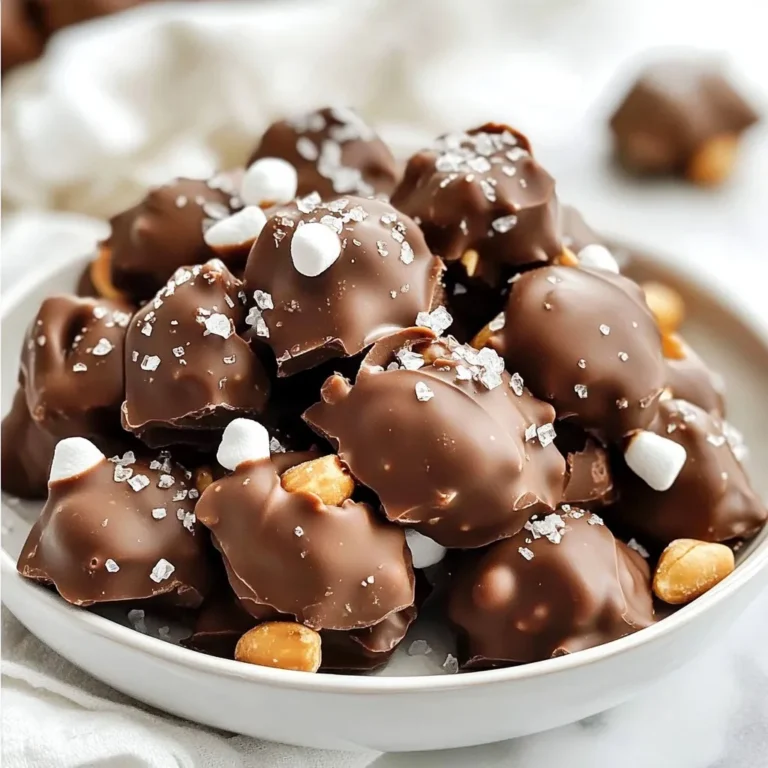 To make these delicious treats, gather these main ingredients: - 2 cups semi-sweet chocolate chips - 1 cup milk chocolate chips - 2 cups roasted peanuts (unsalted) - 1 teaspoon vanilla extract These ingredients create a rich and delightful chocolate-peanut blend. The semi-sweet and milk chocolate chips mix well for a balanced sweetness. The roasted peanuts add a crunchy texture and nutty flavor. You can add extra fun with these optional ingredients: - 1/2 cup mini marshmallows - Sea salt for garnish Mini marshmallows add a chewy texture and extra sweetness. A sprinkle of sea salt on top brings out the chocolate's flavor and adds a nice contrast. If you have dietary needs, consider these swaps: - Use dark chocolate chips instead of semi-sweet or milk chocolate for a richer taste. - You can swap peanuts for almonds or cashews if you prefer different nuts. - For a vegan option, use dairy-free chocolate chips. These substitutions keep the recipe delicious while catering to your needs. Always check labels to ensure they meet your dietary requirements. {{ingredient_image_2}} Start by gathering your ingredients. You will need: - 2 cups semi-sweet chocolate chips - 1 cup milk chocolate chips - 2 cups roasted peanuts (unsalted) - 1 teaspoon vanilla extract - 1/2 cup mini marshmallows (optional) - Sea salt for garnish (optional) Place both types of chocolate chips in the crockpot. Spread them out evenly. This helps them melt evenly. Next, set the crockpot to low heat and cover it. Let the chocolate melt slowly for 1 to 2 hours. Stir it every so often. This keeps the chocolate from burning and helps it melt well. Once the chocolate is smooth and creamy, it’s time to add the peanuts. Remove the lid and add the roasted peanuts and vanilla extract. If you want some extra sweetness, fold in the mini marshmallows. Use a wooden spoon or spatula to mix everything together. Make sure all the peanuts get coated in chocolate. Now, prepare a baking sheet lined with parchment paper. Use a spoon or cookie scoop to drop clusters of the mixture onto the sheet. If you like, sprinkle a bit of sea salt on top. This adds a nice flavor. Let the clusters cool at room temperature. For quicker results, put the baking sheet in the fridge. Once the clusters are set and firm, lift them off the sheet. Place them in an airtight container. You can keep them at room temperature for up to a week. Enjoy this tasty treat! To get smooth chocolate, spread the chips evenly in the crockpot. Stir the chocolate every 30 minutes. This helps it melt evenly and keeps it from burning. If you see any lumps, stir more. You want a silky texture. Adding the peanuts while the chocolate is warm helps coat them well. Once the clusters cool, store them in an airtight container. They stay fresh at room temperature for up to a week. If you want them to last longer, keep them in the fridge. The cold can help keep them firm. Just let them sit out for a bit before eating. This way, they return to their crunchy goodness. You can switch up the nuts for fun. Try almonds, cashews, or even sunflower seeds. Want a fruity twist? Add dried cranberries or raisins. For a fun crunch, mix in some pretzels or crushed cookies. You can also swap half the chocolate for white chocolate for a different flavor. Explore these ideas and make the recipe your own! Pro Tips Use Quality Chocolate: Opt for high-quality chocolate chips to ensure a smooth melt and rich flavor in your clusters. Mix-ins Variations: Experiment with different nuts or dried fruits to customize your clusters to your taste preferences. Storage Tips: To maintain the crunchiness, store clusters in an airtight container with a piece of bread to absorb moisture. Chill for Faster Setting: If you're in a hurry, place the baking sheet in the fridge to speed up the hardening process of the clusters. {{image_4}} If you want nut-free clusters, swap peanuts for roasted sunflower seeds. Sunflower seeds add crunch and flavor. You can also use pumpkin seeds for a similar effect. They are both great for those with nut allergies. Using different chocolates can change the taste of your clusters. You can try dark chocolate for a rich flavor. White chocolate offers a sweet twist that's creamy. Mix dark and milk chocolate for a balanced flavor. This way, you can find a blend that suits your taste. Adding mix-ins can make your clusters even better. Try adding dried cranberries or raisins for a fruity touch. You can also mix in seeds like chia or flax. These add nutrition and texture to your clusters. Just remember to keep the total volume similar to the original recipe. This keeps the balance right and the clusters delicious. To keep your chocolate peanut clusters fresh, always use an airtight container. This helps keep moisture out and maintains their crunch. Place a piece of parchment paper between layers if you stack them. Store them at room temperature, away from direct sunlight. This way, they will stay tasty for up to a week. You can freeze your chocolate clusters if you have extras. Just place them in a single layer in a freezer-safe bag. Remove as much air as possible before sealing. They can stay in the freezer for about three months. When you're ready to eat them, take them out and let them thaw at room temperature. This keeps the texture just right. To keep your clusters crunchy, avoid exposing them to heat or humidity. If you notice any signs of moisture, like a soft texture, it may be time to discard them. For best results, enjoy them fresh, but freezing is a great option for longer storage. To prevent burning, keep the heat low. Stir the chocolate every 30 minutes. If you notice the edges starting to harden, give them a good mix. This helps keep the chocolate smooth. You want a gentle melting process for the best flavor. Yes, you can! Use a microwave or a double boiler. For the microwave, melt the chocolate in short bursts. Stir between each burst to avoid burning. If using a double boiler, simmer water in one pot. Place a bowl with the chocolate on top. Stir until melted. You can add many tasty toppings! Consider mini marshmallows, crushed pretzels, or even dried fruit. For a salty kick, sprinkle some crushed pretzels on top. You could also use sea salt to enhance the chocolate flavor. Be creative with your mix-ins! These clusters last about one week at room temperature. Store them in an airtight container to keep them fresh. If you want them to last longer, place them in the fridge. Just remember, refrigeration may change their texture a bit. You learned how to make delicious Crockpot Chocolate Peanut Clusters with ease. We covered key ingredients, helpful tips, and fun variations. Remember, you can swap ingredients to fit your needs and add your favorite flavors. Store these treats right to keep them fresh and tasty. Enjoy making them for yourself or as gifts! With this simple recipe, delicious clusters are always within reach.