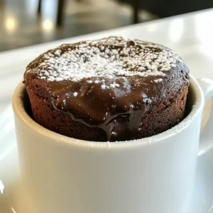 - 1/4 cup all-purpose flour - 1/4 cup granulated sugar - 1/4 cup unsweetened cocoa powder - 1/4 teaspoon baking powder - 1/8 teaspoon salt - 3 tablespoons milk - 2 tablespoons vegetable oil - 1/4 teaspoon vanilla extract - 1 chocolate square (or 1 tablespoon chocolate chips) - Optional: Powdered sugar for dusting To make my chocolate lava mug cake, you need a few simple ingredients. Each item plays a key role in creating that rich, gooey center. Start with all-purpose flour. It gives the cake structure. Granulated sugar adds sweetness, while cocoa powder gives it that deep chocolate flavor. The baking powder helps the cake rise, and salt balances the sweetness. Next, you&rsquo;ll need milk for moisture. Vegetable oil keeps the cake tender and adds richness. Vanilla extract enhances the flavor, making every bite more delightful. Finally, the star of the show is your chocolate square or chips! This is what creates the molten center. You can even dust the top with powdered sugar for a sweet finish. Gather these ingredients, and you are ready to whip up a delicious treat! {{ingredient_image_2}} First, find a microwave-safe mug. This is key to making your mug cake safe and easy. Grab your measuring cups and spoons. Measure out 1/4 cup of all-purpose flour, 1/4 cup of granulated sugar, 1/4 cup of unsweetened cocoa powder, 1/4 teaspoon of baking powder, and 1/8 teaspoon of salt. Now, mix these dry ingredients well. I like to use a small whisk or fork. Make sure there are no clumps. This step sets the base for your rich lava cake. Next, let&rsquo;s add the wet ingredients. Pour in 3 tablespoons of milk, 2 tablespoons of vegetable oil, and 1/4 teaspoon of vanilla extract. Stir this mixture until it becomes a smooth batter. You want it to be free of lumps. This creates that lovely texture you crave. Now comes the fun part! Take your chocolate square or 1 tablespoon of chocolate chips. Gently press it into the center of the batter. Make sure it is submerged a bit. This will form the gooey lava center that melts when you cook it. Place your mug in the microwave. Set the timer for 40-60 seconds on high. Start checking at the 40-second mark. The edges should feel slightly firm while the middle stays soft and gooey. Be careful not to overcook it! The melted chocolate is what gives you that amazing lava effect. Once it's done, carefully take it out. Let it cool for about one minute. If you want, you can sprinkle some powdered sugar on top. Enjoy your warm, decadent treat right from the mug! To get that perfect gooey center, timing is key. Start by cooking your mug cake for 40 to 60 seconds in the microwave. The time can vary based on your microwave's power. Check it at the 40-second mark to see if it&rsquo;s ready. The edges should feel firm, but the middle must stay soft and gooey. If you've cooked it too long, the chocolate won&rsquo;t melt properly. You want a good balance here. Look for a soft, jiggly center. If in doubt, undercook it. You can always pop it back in for a few more seconds. You can easily swap ingredients for your taste. For a richer flavor, try using dark chocolate instead of the regular chocolate square. This change adds a deeper chocolate taste. You can also use almond milk or coconut milk if you want a dairy-free version. Serving suggestions can elevate your mug cake. Top it with a scoop of ice cream or a dollop of whipped cream. A light dusting of powdered sugar can make it look fancy. Add fresh berries for a burst of flavor. These simple touches make your dessert feel special. Pro Tips Use the Right Mug: Choose a mug that is at least 12 ounces to give the cake enough room to rise without overflowing. Experiment with Flavors: Add a pinch of espresso powder or a drop of almond extract to enhance the chocolate flavor. Check for Doneness: Keep a close eye on the cake while microwaving; it can go from perfect to overcooked in seconds! Serve with Ice Cream: For an indulgent treat, serve your molten cake with a scoop of vanilla ice cream on top. {{image_4}} You can easily change some ingredients for this mug cake. If you want a gluten-free treat, switch the all-purpose flour for a gluten-free blend. Many options work well. Just check that the blend includes a binding agent like xanthan gum. For a dairy-free version, use almond milk or oat milk instead of regular milk. You can also use coconut oil instead of vegetable oil. These swaps keep your cake moist and tasty. Want to add more flavor? You can mix in nuts or fruit. Chopped walnuts or raspberries add great taste and texture. Just fold them into the batter before microwaving. Another fun idea is to infuse your cake with flavors. Add a teaspoon of espresso powder for a rich coffee taste. Or try a drop of mint extract for a fresh twist. These little changes can make your mug cake unique and fun. You might have extra batter after making your cake. To store leftover batter, pour it into a clean, airtight container. Keep it in the fridge for up to two days. When you want to eat it, simply stir it again. For reheating, use your microwave. Place the batter in a microwave-safe mug. Heat it for about 30 seconds. Check to see if it's warm. If not, add a few more seconds. This cake is best fresh. I recommend eating it right away. If you store it, consume it within two days for the best taste. The texture changes after that. You may lose the gooey center charm. Always check for any off smells before eating leftovers. You can bake this cake in an oven. Preheat your oven to 350&deg;F (175&deg;C). Use a small oven-safe ramekin instead of a mug. Follow the same steps to mix your batter. Pour it into the ramekin and bake for about 10-12 minutes. Check if the edges are firm but the center is soft. Adjust the time as needed. Yes, you can prepare the dry ingredients ahead of time. Mix the flour, sugar, cocoa powder, baking powder, and salt in a bowl. Store this mixture in a sealed container. When you're ready, add the wet ingredients and bake. This saves time for a quick dessert. If your mug cake is dry, it likely cooked too long. Next time, check it sooner. Start with 40 seconds and add time in 10-second increments. If it overcooks, you can add a scoop of ice cream on top for moisture. Enjoy it with a drizzle of chocolate sauce for added flavor. In this article, we explored making a delicious chocolate lava mug cake. We walked through the key ingredients and detailed the steps for a rich, molten dessert. I shared tips for achieving the perfect center and variations to suit your taste. You can easily store any leftovers and enjoy them later. Experiment and make this recipe your own. Happy baking!