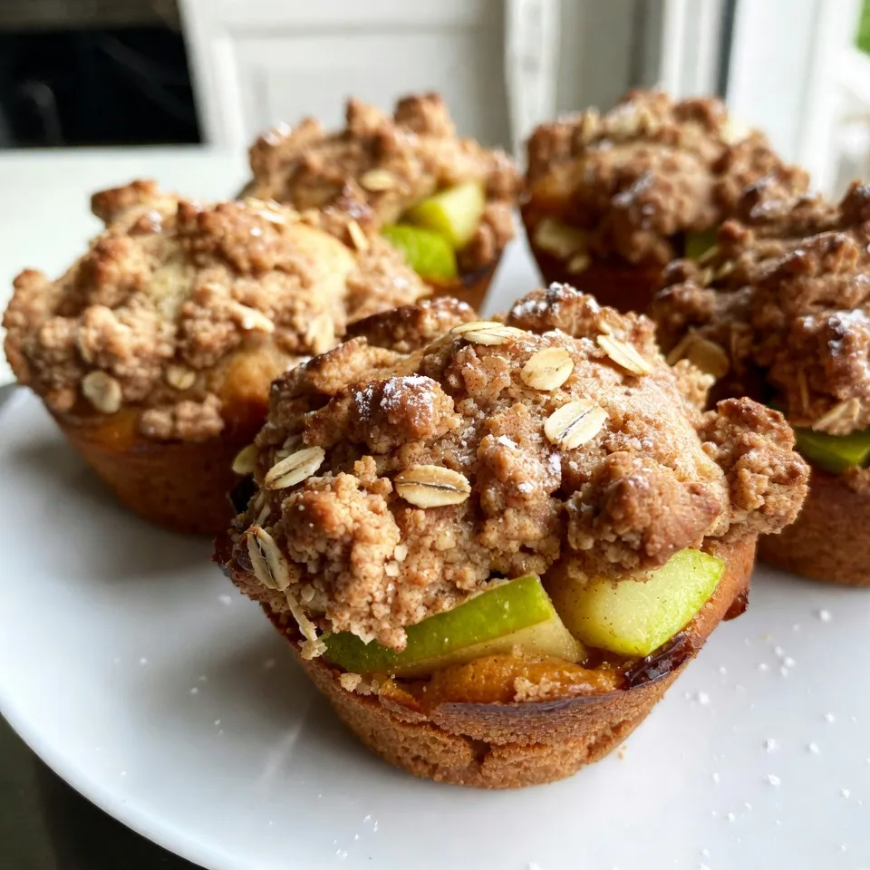 To make Cinnamon Apple Crumb Muffins, gather these ingredients: - 2 cups all-purpose flour - 1 cup granulated sugar - 1 tablespoon baking powder - 1 teaspoon baking soda - 1 teaspoon ground cinnamon - ½ teaspoon salt - 1 cup buttermilk, at room temperature - ½ cup vegetable oil - 2 large eggs, at room temperature - 2 cups peeled and diced tart apples (like Granny Smith) For the crumb topping, you will need: - ½ cup brown sugar - ½ cup rolled oats - 1 teaspoon ground cinnamon - ¼ cup cold butter, cubed Each ingredient plays a key role in creating these delicious muffins. The all-purpose flour helps form the base, while sugar adds sweetness. Baking powder and baking soda provide lift and fluffiness. Ground cinnamon brings warm flavor, and salt balances the sweetness. Buttermilk and oil keep the muffins moist, while eggs help bind everything together. The tart apples add a fruity kick. Lastly, the crumb topping gives a sweet, crunchy finish. Now that you have your ingredients ready, you're set for a fun baking adventure! {{ingredient_image_2}} Start by preheating your oven to 350°F (175°C). This is the perfect temperature for baking. While the oven heats up, prepare your muffin tin. You can use paper liners or lightly spray each cup with cooking spray. This helps your muffins pop out easily. In a large mixing bowl, add 2 cups of all-purpose flour, 1 cup of granulated sugar, 1 tablespoon of baking powder, 1 teaspoon of baking soda, 1 teaspoon of ground cinnamon, and ½ teaspoon of salt. Whisk these ingredients together well. Mixing them thoroughly ensures that your muffins rise evenly and taste great. In another bowl, combine 1 cup of buttermilk, ½ cup of vegetable oil, and 2 large eggs. Whisk these until smooth. This mixture brings moisture and richness to your muffins. Make sure there are no lumps for a nice, smooth batter. Now, pour the wet mixture into the bowl with the dry ingredients. Using a spatula, gently fold them together. Be careful not to overmix; a few lumps are okay. This step keeps your muffins tender and fluffy. Next, fold in 2 cups of peeled and diced tart apples. Granny Smith apples work well for this recipe. They add a nice tartness that balances the sweetness. Make sure to distribute the apples evenly in the batter. In a small bowl, mix together ½ cup of brown sugar, ½ cup of rolled oats, and 1 teaspoon of ground cinnamon. Cut in ¼ cup of cold butter cubes using your fingers or a pastry cutter. You want the mixture to look like coarse crumbs. This topping adds a delicious crunch to your muffins. Spoon the batter into your prepared muffin cups. Fill each about two-thirds full. This allows room for the muffins to rise. Don’t forget to sprinkle the crumb topping generously over each filled cup. It creates a tasty crust. Place your muffin tin in the oven and bake for 18 to 20 minutes. To check doneness, insert a toothpick into the center of a muffin. If it comes out clean, your muffins are ready. Once baked, let them cool in the tin for about 5 minutes. After that, transfer them to a wire rack to cool completely. To make great muffins, start with room-temperature ingredients. When your buttermilk, eggs, and oil are warm, they mix better. This helps create a smooth batter. If you use cold ingredients, it can lead to uneven baking. Measuring your ingredients correctly is key too. Use dry measuring cups for flour and sugar. Level them off with a knife for accuracy. Too much flour can make your muffins dry. When serving your muffins, present them warm. You can dust them with powdered sugar for a nice look. A simple glaze of powdered sugar and milk adds sweetness. Serve these muffins with tea or coffee for a cozy treat. You can enhance the flavor of your muffins by adding spices. A pinch of nutmeg or ginger can give them a nice twist. For a fresh taste, add lemon or orange zest. This will brighten up the apple flavor and make your muffins even tastier. Pro Tips Use Fresh Apples: For the best flavor and texture, choose fresh, tart apples like Granny Smith. Their crispness and tartness will enhance the muffins. Room Temperature Ingredients: Ensure your eggs and buttermilk are at room temperature before mixing. This helps create a smoother batter and contributes to a fluffier muffin. Avoid Overmixing: When combining the wet and dry ingredients, mix just until combined. Overmixing can lead to dense muffins, so keep it gentle! Customize Your Toppings: Feel free to add nuts or dried fruit to the crumb topping for extra texture and flavor. Walnuts or raisins make a delicious addition! {{image_4}} You can use many apple types for your muffins. Some popular choices include: - Granny Smith - Honeycrisp - Fuji - Cortland Granny Smith apples are tart. They add a nice contrast to the sweet muffin. Honeycrisp apples are sweeter and juicy. They can make the muffins more flavorful. Fuji apples are sweet and crisp. They hold their shape well when baked. Using a mix of sweet and tart apples can create a balanced taste. Mixing different apples adds depth to your muffins. You can experiment to find your favorite combination. To make your muffins healthier, try using whole wheat flour instead of all-purpose flour. Whole wheat flour has more fiber. It can help keep you full longer. You can also use alternative sweeteners, like honey or maple syrup. These options add natural sweetness. If you want dairy-free muffins, use almond milk or coconut milk in place of buttermilk. These options work well and keep the muffins moist. You can even use dairy-free butter for the crumb topping. Adding nuts or chocolate chips can boost the flavor of your muffins. Chopped walnuts or pecans add a nice crunch. Chocolate chips bring a sweet surprise in every bite. You can also incorporate spices like nutmeg or ginger. Nutmeg adds warmth, while ginger gives a cozy kick. These spices make your muffins even more exciting. Feel free to mix and match flavors to create your perfect muffin! To keep your muffins fresh, store them in an airtight container. This helps prevent them from drying out. You can use a plastic container or a resealable bag. Place a piece of parchment paper between layers if you stack them. This avoids squishing the crumb topping. Store the muffins at room temperature for up to three days. If you want to keep them longer, consider freezing. To freeze your muffins, first let them cool completely. This stops ice from forming. Wrap each muffin tightly in plastic wrap. Then, place the wrapped muffins in a freezer bag. Remove as much air as you can. You can freeze muffins for up to three months. When you want to eat them, take a muffin out of the freezer. Let it thaw in the fridge overnight. If you want it warm, pop it in the microwave for 15-20 seconds. You can also warm it in the oven at 350°F (175°C) for about 10 minutes. Enjoy your tasty muffins anytime! Yes, you can use unsweetened applesauce. It adds moisture and flavor. The muffins may be less rich, but they will still taste great. Applesauce makes the muffins softer and adds natural sweetness. Cinnamon apple crumb muffins last about 2 days at room temperature. Store them in an airtight container for best results. In the fridge, they can last up to a week. Just make sure they are sealed well to keep them fresh. You can make the batter ahead of time, but it is best to bake it fresh. If you store it in the fridge, the muffins may not rise as well. The batter can sit for up to 2 hours. Just remember to stir gently before baking. For a vegan version, try using flaxseed meal or chia seeds. Mix 1 tablespoon of flaxseed meal or chia seeds with 2.5 tablespoons of water. Let it sit for 5 minutes until it thickens. This works well and binds the ingredients together. To check if the muffins are done, stick a toothpick in the center. If it comes out clean, the muffins are ready. If it has wet batter on it, bake for a few more minutes. Always test a few muffins for the best results. You now know the key steps to make perfect cinnamon apple crumb muffins. We covered the ingredients, step-by-step instructions, and tips for success. Your muffins will be tasty and fun for everyone. Remember to try different apple varieties and add your favorite mix-ins for a unique twist. With these simple techniques, enjoy fresh muffins at home anytime. Get baking, and let the deliciousness begin!