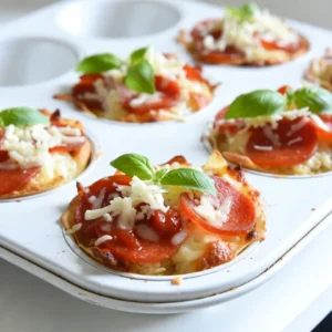 To make delicious Keto Pepperoni Pizza Cups, gather the following ingredients: - 1 cup almond flour - 1 cup shredded mozzarella cheese - ½ cup cream cheese, softened - 1 large egg - ½ teaspoon baking powder - 1 teaspoon Italian seasoning - ½ teaspoon garlic powder - 1 cup pizza sauce (sugar-free) - 1 cup sliced pepperoni - ½ cup shredded mozzarella cheese (for topping) These ingredients create a tasty, low-carb base full of flavor. Almond flour gives a great texture while the cheese adds richness. For added flavor and freshness, consider these optional garnishes: - Fresh basil leaves Basil enhances the taste and gives a nice touch to your pizza cups. It also adds a pop of color that looks great on the plate. To prepare your Keto Pepperoni Pizza Cups, you will need: - Standard muffin tin - Microwave-safe bowl - Cooking spray or olive oil - Small knife (optional) With these tools, you can easily create these fun pizza cups. The muffin tin shapes them perfectly, making them easy to serve and enjoy. {{ingredient_image_2}} First, set your oven to 375°F (190°C). This helps your pizza cups cook evenly. Next, take a standard muffin tin. Lightly grease each cup with cooking spray or a splash of olive oil. This step stops the dough from sticking later. In a medium, microwave-safe bowl, mix 1 cup of shredded mozzarella cheese and ½ cup of softened cream cheese. Heat it in the microwave for 30-45 seconds until it melts. Stir the mixture until it is smooth. Add 1 cup of almond flour, 1 egg, ½ teaspoon baking powder, 1 teaspoon Italian seasoning, and ½ teaspoon garlic powder. Mix everything well until your dough holds together. Divide the dough into 12 equal parts. Press each part firmly into the bottom and up the sides of the muffin cups. This makes the crust for your pizza cups. Place the muffin tin in the oven and bake for 8-10 minutes until the crusts look golden. After baking, take the tin out carefully. Spoon about 1 tablespoon of sugar-free pizza sauce into each cup and spread it. Layer a few slices of pepperoni on top of the sauce. Then, sprinkle a good amount of shredded mozzarella cheese over the pepperoni. Put the muffin tin back in the oven and bake for another 5-7 minutes. Watch for the cheese to bubble and turn light brown. Once done, let the pizza cups cool for a few minutes. If needed, use a small knife to help remove them from the tin. For a fresh taste, add some basil leaves before serving. Enjoy your tasty pizza cups! To get a great crust, use fresh ingredients. Start with warm mozzarella and cream cheese. Melt them together well. The dough should be soft and pliable. Press it firmly into each muffin cup. This helps create a sturdy base. Bake it until golden but not too hard. A soft crust holds the toppings well. To store leftovers, let the pizza cups cool first. Then, place them in an airtight container. You can keep them in the fridge for up to 3 days. If you want to freeze them, wrap each cup in plastic wrap. This helps prevent freezer burn. You can reheat them in the oven or microwave when you're ready to enjoy. Avoid overmixing the dough. This can make the crust tough. Also, don’t skip the baking powder. It helps the crust rise and become light. Make sure to measure the ingredients accurately. Too much almond flour can dry out the dough. Lastly, don’t overcrowd the muffin cups with toppings. This can lead to soggy cups. Pro Tips Use Fresh Ingredients: Fresh basil and high-quality pepperoni can elevate the flavor of your pizza cups significantly. Customize Your Toppings: Feel free to add vegetables like bell peppers or mushrooms for extra nutrition and flavor. Check for Doneness: Keep an eye on the cheese as it bakes; you want it bubbly and slightly golden without burning. Store Properly: If you have leftovers, store them in an airtight container in the fridge for up to 3 days. Reheat in the oven for best results. {{image_4}} You can mix it up with toppings! Instead of pepperoni, try these: - Sliced mushrooms - Green bell peppers - Cooked sausage - Black olives - Fresh spinach These options add taste and color. You can create your unique flavor with any of these toppings. Cheese is key to flavor. While mozzarella is classic, you can switch it up. Here are some yummy choices: - Cheddar cheese for a sharp bite - Gouda for a smoky flavor - Provolone for a rich taste Mix different cheeses for a fun twist. Each type brings a new flavor to your pizza cups. Want some heat? Adding spice can elevate your pizza cups. Here are some ideas: - Red pepper flakes for a kick - Jalapeños for a fresh zest - Hot sauce for extra tang These spices give your cups a bold taste. Experiment to find your perfect level of heat! Each serving of Keto Pepperoni Pizza Cups has: - Calories: 180 - Protein: 10g - Fat: 15g - Carbohydrates: 4g - Fiber: 2g - Net Carbs: 2g This makes these pizza cups a great low-carb snack. Keto Pepperoni Pizza Cups are low in carbs. They fit well into a keto diet. These cups help keep your blood sugar stable. They also help you feel full for longer. The high protein and fat content are great for energy. Eating low-carb can help with weight loss too. Traditional pizza has many carbs and sugars. A slice can have over 30g of carbs. Keto Pepperoni Pizza Cups have only 2g of net carbs per serving. This means you can enjoy pizza without the guilt. These cups also have more protein and healthy fats. They keep you satisfied while staying on track with your diet. You can try using coconut flour instead of almond flour. However, you will need less coconut flour. A good rule is to use one-fourth of the amount. So, use only ¼ cup of coconut flour. This change may affect the texture, but it can still be tasty! To reheat, you can use your oven or microwave. If you use the oven, preheat it to 350°F (175°C). Place the pizza cups on a baking sheet and heat for about 10 minutes. If using the microwave, heat each cup for about 30 seconds. This keeps them warm and tasty. Yes, you can prep these pizza cups in advance! Make the dough and fill the cups, then store them in the fridge for up to two days. When ready to bake, just pop them in the oven. You can also freeze them for longer storage. Just make sure they cool first! You learned how to make Keto Pepperoni Pizza Cups with simple ingredients and clear steps. We discussed tips for a perfect crust and common mistakes to avoid. You also explored topping variations and gained insights into the nutrition. Remember, these pizza cups are a tasty low-carb option that satisfies cravings without the guilt. Try cooking them for yourself or your family, and enjoy the delicious flavors that fit your keto diet!