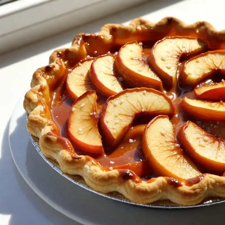 - 2 large apples (such as Granny Smith or Honeycrisp), peeled and thinly sliced - 1 cup packed brown sugar - 1/2 cup unsalted butter - 1/4 cup heavy cream - 1 teaspoon sea salt (plus additional for garnish) - 1 teaspoon pure vanilla extract - 1 teaspoon ground cinnamon - 1 prepared pie crust (store-bought or homemade) - 1 tablespoon fresh lemon juice - 1 egg (for egg wash) - Whipped cream for serving When picking apples, look for firm ones. Firmness shows freshness. Choose apples that are free from bruises. The skin should be smooth and shiny. A good apple has a sweet smell, hinting at its flavor. For pies, Granny Smith adds tartness, while Honeycrisp brings sweetness. Mixing these types boosts flavor and texture. Always buy locally when possible for the best taste. {{ingredient_image_2}} Start by preheating your oven to 350°F (175°C). Grab your prepared pie crust. Gently place it in a pie dish. Make sure to press it along the edges. This will help the crust hold its shape. Set it aside while you get ready for the apples. Next, take two large apples, like Granny Smith or Honeycrisp. Peel and slice them thinly. In a big bowl, mix the apple slices with lemon juice, brown sugar, and ground cinnamon. Toss it all together until the apples are well coated. Let this sit for about 15 minutes. This will make the flavors pop! Now, let’s make the salted caramel. In a medium saucepan, melt unsalted butter over medium heat. Once the butter is melted, add the packed brown sugar. Stir it well and cook for 3 to 5 minutes until it bubbles. Carefully mix in the heavy cream while whisking. Keep whisking until it all blends smoothly. Add sea salt and vanilla extract, then take it off the heat. Let it cool a bit. Take that warm caramel and pour it over the apple mixture. Make sure all the apple slices get coated in that tasty caramel. Gently toss the apples to mix everything well. This step adds a rich flavor that you’ll love. Pour the caramel apple filling into the pie crust. Spread it out evenly. If you have leftover caramel, drizzle it on top for an extra treat. Now, you can add a top crust. Roll out another pie crust, if you want, and cut out fun shapes or create a lattice design. If you cover it fully, make slits for steam to escape. In a small bowl, beat one egg until blended. Use this egg wash to brush over the crust. This gives your pie a shiny look. For a nice touch, sprinkle a bit of sea salt on top. Place the pie in the preheated oven and bake for 40-45 minutes. The crust should be golden and the filling bubbly. If the edges brown too fast, cover them with foil. After baking, let the pie cool for at least 30 minutes. This helps the filling set. Once it’s cool, slice the pie and serve it warm. For a special touch, add whipped cream on each slice. Enjoy every bite of this delicious dessert! A flaky pie crust makes your pie shine. Use cold butter for best results. Here are some tips: - Chill your ingredients: Keep butter and water cold. This helps create layers. - Don’t overwork the dough: Mix just until combined. This keeps it tender. - Roll evenly: Aim for a uniform thickness. This ensures even baking. A soggy bottom can ruin your pie. Here’s how to prevent it: - Pre-bake your crust: Bake the crust for 10 minutes before adding filling. This helps it set. - Use a thick filling: The caramel should not be too runny. This keeps the crust crisp. - Add a layer of flour: Sprinkle flour on the crust before adding apples. This absorbs excess moisture. Having the right tools makes baking easier. Here are the must-haves: - Pie dish: Use a glass or metal dish for even baking. - Rolling pin: A sturdy rolling pin helps shape the dough. - Pastry brush: This is great for applying egg wash on the crust. - Sharp knife: Use a sharp knife or pastry cutter for clean edges. These tips will help you create a delicious salted caramel apple pie every time! Pro Tips Choose the Right Apples: For the best flavor and texture, opt for a mix of tart and sweet apples like Granny Smith and Honeycrisp. This balance enhances the overall taste of your pie. Let the Caramel Cool: Allow the salted caramel to cool slightly before mixing it with the apples. This prevents the apples from becoming too soft and helps maintain their crispness. Prevent a Soggy Bottom: To ensure a crispy crust, consider pre-baking the pie crust for 10 minutes before adding the filling. This helps to create a barrier against moisture. Garnish for Presentation: After baking, sprinkle an extra pinch of sea salt on top of the pie before serving. This adds a touch of elegance and enhances the salted caramel flavor. {{image_4}} Mini salted caramel apple pies are a fun twist on the classic recipe. These little pies are perfect for parties or gatherings. To make them, use a muffin tin instead of a pie dish. Cut your pie crust into small circles. Press each circle into the muffin cups. Fill them with the caramel apple mixture, then cover with another circle of crust. Bake until golden. These mini pies are cute and easy to serve! If you need a gluten-free option, you can use a gluten-free pie crust. Several brands sell ready-made gluten-free crusts. You can also make your own using gluten-free flour. Follow the same steps for the filling and caramel. The taste will be just as good! Guests won’t even know they are gluten-free. For a vegan version, replace the butter and heavy cream. Use coconut oil for the butter. You can swap the heavy cream for coconut cream or almond milk. Make sure your pie crust is vegan, too. There are many store-bought options available. The result will still be a delicious salted caramel apple pie. Everyone will love this dairy-free treat! To store leftover salted caramel apple pies, cover them tightly with plastic wrap. You can also use aluminum foil. This keeps the pie fresh and prevents it from drying out. Place the covered pie in the fridge. It will stay good for up to three days. If you want to keep it longer, freezing works well. To freeze your pie, let it cool completely. Wrap it in plastic wrap, then in aluminum foil. This double wrapping helps protect it from freezer burn. You can freeze the pie for up to three months. When you’re ready to eat it, move the pie to the fridge overnight to thaw. To reheat your salted caramel apple pie, preheat your oven to 350°F. Place the pie on a baking sheet to catch any drips. Heat it for about 15-20 minutes, until warm. If you want a crispy crust, consider baking it without cover. You can also microwave individual slices for a quick treat, but the crust may not stay crisp. Enjoy! Yes, you can use different apples! Granny Smith apples are tart and crisp. Honeycrisp apples add sweetness and crunch. Other good choices include Fuji, Gala, or Braeburn apples. Each type gives the pie its own unique taste and texture. Experiment with your favorites for a fun twist! Salted caramel sauce lasts about two weeks in the fridge. Store it in an airtight jar. The sauce may thicken as it cools. Just warm it up in the microwave or on the stove before using it again. This way, you can enjoy that sweet and salty goodness anytime! Absolutely! You can prepare the pie crust a day in advance. Wrap it tightly in plastic wrap and store it in the fridge. This saves time on baking day. Plus, a chilled crust rolls out easier. It helps you create a perfect pie! Salted caramel apple pies shine on their own but pair well with whipped cream. A scoop of vanilla ice cream is a classic choice. You can also add a sprinkle of sea salt on top for extra flavor. Friends and family will love these delicious options! In this post, we explored how to make a salted caramel apple pie. We covered essential ingredients and tips for selecting fresh apples. You learned step-by-step instructions for baking the pie, plus handy tips and tricks for the best crust. Variations like mini or gluten-free pies were also shared. Finally, we discussed storage and answered common questions. Now you can enjoy this delicious treat, impressing your friends and family. Happy baking!