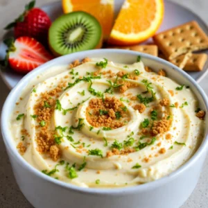 - 8 oz cream cheese (softened) - ½ cup sour cream (preferably full-fat) - ½ cup powdered sugar (sifted) - 2 tablespoons fresh key lime juice - Zest from 1 key lime (finely grated) - 1 teaspoon pure vanilla extract - ½ cup whipped topping (such as Cool Whip) - Graham cracker crumbs (for garnish) The key to making this dip is using fresh ingredients. I love using full-fat sour cream for its rich taste. Cream cheese must be softened to blend easily. Sifting powdered sugar helps avoid lumps. Fresh key lime juice adds a bright kick. The zest from the lime brings out even more flavor. You can use vanilla extract for depth. Whipped topping gives it a light, airy feel. Finally, graham cracker crumbs not only make it pretty but add a crunchy texture. This dip is a perfect blend of sweet and tart. Each bite feels like a mini dessert! Remember, using fresh key limes is a game-changer. They pack a punch of flavor compared to regular limes. Enjoy the process and the tasty results as you mix these simple ingredients. {{ingredient_image_2}} To start, gather your ingredients. In a medium bowl, combine 8 oz of softened cream cheese, ½ cup of full-fat sour cream, and ½ cup of sifted powdered sugar. Use an electric mixer on medium speed. Mix these together until they are smooth and creamy. This should take about 2-3 minutes. The base needs to be perfect for a great dip. Once the base is ready, it’s time to add the key lime flavor. Pour in 2 tablespoons of fresh key lime juice, the zest from 1 key lime, and 1 teaspoon of pure vanilla extract. Mix everything until it’s evenly blended. The key lime will give your dip a bright and zesty taste that pairs perfectly with the creaminess. Now, you need to fold in ½ cup of whipped topping, like Cool Whip. Use a spatula and gently scoop from the bottom to the top. This keeps the dip light and fluffy. Be careful not to deflate the mixture. Once it looks airy, transfer the dip into a decorative serving bowl. After transferring, smooth the top with a spatula. Then, generously sprinkle graham cracker crumbs on top. This adds a nice crunch. For the best flavor, chill the dip in your fridge for at least 30 minutes. This wait helps the flavors mix well. When ready to serve, pair with fresh fruit like strawberries, kiwis, or apples, and enjoy with graham crackers or vanilla wafers. To get the best dip, ensure your cream cheese is fully softened. If it’s too cold, it won’t mix well. Let it sit out for about 30 minutes before you start. When you mix the cream cheese, sour cream, and powdered sugar, blend until it's smooth and creamy. This usually takes about 2-3 minutes. When you add the whipped topping, be gentle. Use a spatula to fold the topping in slowly. Scoop from the bottom and lift it over the top. This helps keep the dip light and fluffy. Avoid stirring too hard, as it can deflate the mixture. If you want to switch things up, try using other citrus juices. Lemon or orange juice can give a nice twist. Just remember, key limes have a unique taste. For the best flavor, look for fresh key limes. They should feel heavy for their size and have a smooth skin. For a tasty dip experience, pair it with fresh fruit slices. Strawberries, kiwis, and apples work great. You can also serve it with graham crackers or vanilla wafers. For a fun twist, use a decorative bowl to serve your dip. A clear glass bowl shows off the pretty colors and adds to the appeal. Pro Tips Use Fresh Ingredients: Always opt for fresh key limes for the best flavor. If key limes are unavailable, regular limes can be used, but the taste will differ slightly. Chill Before Serving: Allowing the dip to chill in the refrigerator for at least 30 minutes enhances the flavors and makes it more refreshing. Variations: Experiment with different flavored whipped toppings or add a hint of coconut extract for a tropical twist. Presentation Matters: Serve the dip in a decorative bowl and garnish with lime slices or zest for an attractive presentation. {{image_4}} You can easily change up the flavor of this dip. One fun option is to make a coconut key lime cheesecake dip. Just mix in ½ cup of shredded coconut when you blend the cream cheese and sour cream. This adds a nice tropical twist. You can also try adding a raspberry swirl for a fruity touch. Once your dip is ready, gently fold in a few spoonfuls of raspberry jam. The bright color and taste will make it even more special. If you follow a vegan diet, you can still enjoy this dip. Use plant-based cream cheese and sour cream. The flavor will still shine through. For those who need gluten-free options, just swap regular graham cracker crumbs with gluten-free ones. This way, everyone can enjoy this tasty dip without worry. To keep your Key Lime Cheesecake Dip fresh, place it in an airtight container. A glass or plastic container works well. Make sure to seal it tightly to prevent air from getting in. Store it in the fridge. This dip tastes best within three days. To maintain its flavor and texture, avoid mixing in graham cracker crumbs until you serve it. This keeps it crunchy and delicious. If you have leftover dip, you can also top it with a bit of whipped topping to help preserve its creaminess. Can you freeze Key Lime Cheesecake Dip? Yes, you can freeze it, but it may change texture. The creaminess might not be the same. If you decide to freeze it, use a freezer-safe container. Leave some space at the top, as the dip may expand when frozen. To thaw, move the container to the fridge for a few hours or overnight. After thawing, stir the dip gently to mix it. If it seems too thick, add a little whipped topping to bring back some fluffiness. Serve it chilled for a cool treat that still shines with key lime flavor! Key Lime Cheesecake Dip can last for about 3 to 5 days in the fridge. Store it in an airtight container to keep it fresh. If you notice any change in smell or texture, it's best to toss it. Yes, you can use regular limes if key limes are hard to find. Regular limes will give a different flavor, but they still taste great. Just remember to adjust the amount to your taste. If you need a substitute for sour cream, try plain Greek yogurt. It has a similar taste and texture. You can also use cottage cheese for a lighter option. Blend it well to make it smooth. Yes, this dip is gluten-free! Just make sure to use gluten-free graham crackers for serving. Fresh fruits and veggies are also great for dipping and keep it gluten-free. This blog post gave you a complete guide to making a tasty Key Lime Cheesecake Dip. We covered the ingredients, step-by-step instructions, and tips for the best texture and flavor. You also discovered fun variations and easy storage tips. Enjoy this creamy dip with friends and family. It’s perfect for any gathering or snack. Don’t hesitate to try new flavors and pairings. Happy dipping!