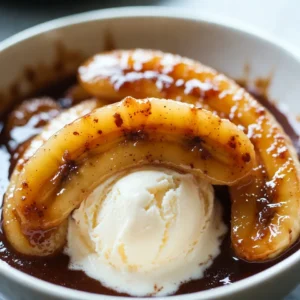 - 4 ripe bananas, sliced lengthwise - 1/2 cup unsalted butter - 1 cup packed brown sugar - 1 teaspoon ground cinnamon - 1/4 teaspoon freshly grated nutmeg - 1/4 cup heavy cream - 1 teaspoon pure vanilla extract - 2 cups creamy vanilla ice cream - For butter, try coconut oil or margarine. - Use almond or oat milk ice cream for non-dairy options. - Replace heavy cream with soy or coconut cream if needed. - Choose bananas that are yellow with a few brown spots. This shows they are ripe. - Fresh spices make a big difference. Always check the expiration date on the bottle. {{ingredient_image_2}} - Melting the butter: Place a large skillet over medium heat. Add 1/2 cup of unsalted butter. Let it melt slowly without letting it brown. - Dissolving the sugar: Once the butter is melted, sprinkle in 1 cup of packed brown sugar. Add 1 teaspoon of ground cinnamon and 1/4 teaspoon of freshly grated nutmeg. Stir it well until the mixture bubbles and the sugar dissolves. - Cooking bananas with the sauce: Carefully place 4 sliced bananas in the skillet, cut side up. Cook for 1-2 minutes until they soften a bit. Then flip them gently with a spatula. Cook for another minute until they caramelize nicely. - Incorporating heavy cream and vanilla: Lower the heat to a gentle simmer. Slowly add 1/4 cup of heavy cream while stirring. Then, pour in 1 teaspoon of pure vanilla extract. Let it cook for another minute to blend the flavors. - Ideal plating techniques: Serve Bananas Foster in deep bowls. Place a big scoop of creamy vanilla ice cream in each bowl. Pour the warm banana sauce over the ice cream generously. - Temperature tips for best flavor: Serve the dish warm. The hot sauce pairs perfectly with the cold ice cream, creating a delightful contrast in temperature and taste. - Overcooking bananas: Cook them just until soft. If they turn mushy, they lose texture. - Using too much or too little sugar: This can affect the sauce's sweetness. Aim for a balanced flavor. - Adding a splash of rum for traditional flair: Rum adds warmth and depth. Use it when you add the cream. - Using different spices or flavorings: Try ginger, cardamom, or even a hint of citrus. These can brighten the dish. - Garnishing ideas: A sprinkle of cinnamon or a mint leaf makes it pop. These little touches impress. - Choosing the right serving dish: Use deep bowls to hold the sauce well. This makes the dish look rich and inviting. Pro Tips Use Ripe Bananas: For the best flavor and texture, make sure your bananas are fully ripe, with a few brown spots on their skin. This sweetness will enhance the dish significantly. Control the Heat: Keep an eye on the heat while cooking. Too high of a temperature can burn the sugar, leading to a bitter flavor. Medium heat is ideal for caramelizing. Experiment with Flavors: Feel free to add a splash of rum or bourbon to the sauce for a traditional twist! This adds depth and complexity to the flavor profile. Presentation Matters: Serve the dish immediately after preparing it. The warm sauce over cold ice cream creates a delightful contrast that enhances the overall experience. {{image_4}} You can switch things up with different fruits. Using plantains gives a unique taste. They add a firmer texture and a mild flavor. Cut them like bananas and follow the same steps. You could also add berries or seasonal fruits. Strawberries, raspberries, or peaches work well. They add a pop of color and freshness. The classic sauce is tasty, but you can change it. Try a chocolate sauce for a sweet twist. Melt chocolate with butter and sugar, then add bananas. For a caramel sauce, use brown sugar and heavy cream. This gives a rich texture that pairs well with bananas. Bananas Foster does not have to stand alone. You can combine it with cakes or crepes. The warm sauce drizzled over a slice of cake is delightful. It also goes well with crepes, adding a fun twist. Pair it with different ice cream flavors, too. Chocolate, coffee, or even mint ice cream can enhance the dish. Each combination offers a new taste adventure. To keep your banana sauce fresh, you should store it in an airtight container. Place the container in the fridge. This helps it stay tasty for about three days. If you find that the sauce thickens, you can add a splash of cream to loosen it up. To reheat the sauce, use a small pot on low heat. Stir gently as it warms up. This keeps the flavors intact. Avoid using high heat, as it can burn the sauce. You can also microwave it in short bursts, stirring in between. This method is quick and easy. You can freeze the banana sauce if you have leftovers. Pour it into a freezer-safe container, leaving space for it to expand. It can last for up to three months in the freezer. When you're ready to use it, move it to the fridge overnight. For faster defrosting, place the container in warm water. Always stir before serving to ensure a smooth texture. Bananas Foster is a classic dessert from New Orleans. It features ripe bananas cooked in a rich sauce. The sauce is made from butter, brown sugar, cinnamon, and rum. This dish first appeared in the 1950s. Chef Paul Blangé created it at Brennan's Restaurant. The dish is named after Richard Foster, a friend of the restaurant owner. Bananas Foster became famous for its dramatic presentation. The sauce is often flambéed for a fun twist. You can prepare some parts of Bananas Foster ahead of time. Slice the bananas and store them in lemon juice to keep them fresh. You can also mix the sugar, cinnamon, and nutmeg in advance. When it’s time to serve, just heat the butter, add the sugar mix, and cook the bananas. This saves time during a party. However, the dish is best served fresh and hot. Yes, Bananas Foster is perfect for a party. It serves four people, making it great for small gatherings. The warm sauce over cold ice cream creates a delightful contrast. For presentation, use deep, elegant bowls. Pour the sauce generously over the ice cream for a stunning look. You can also sprinkle cinnamon or add mint leaves for a nice touch. This dessert is sure to impress your guests! This blog post covered how to make delicious Bananas Foster with ripe bananas and rich butter. We discussed ingredient choices and substitutions for dietary needs. You learned cooking steps, serving tips, and common mistakes to avoid. Variations like chocolate sauce and alternative fruits can elevate the dish. In the end, Bananas Foster is fun to make and easy to love. Enjoy experimenting with flavors and share this tasty treat with friends. You will impress everyone with your skills!