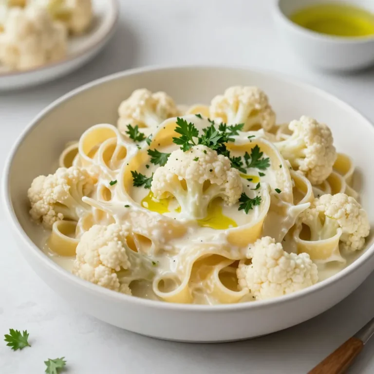 - 1 medium head of cauliflower, chopped into bite-sized florets - 2 cups vegetable broth - 1 clove garlic, finely minced - 1 tablespoon extra virgin olive oil - 1 cup unsweetened almond milk (or your favorite plant-based milk) - 1 tablespoon nutritional yeast - 1 teaspoon onion powder - 1/2 teaspoon garlic powder - Salt and freshly cracked pepper, to taste - Fresh parsley, finely chopped (for garnish) - Pasta of your choice (e.g., fettuccine, spaghetti, or penne) Cauliflower is low in calories and high in fiber. It helps keep you full. It also has vitamin C, which boosts your immune system. Garlic adds flavor and has health benefits too. It can help reduce blood pressure and improve heart health. Nutritional yeast gives this dish a cheesy taste without dairy. It is packed with B vitamins, making it a great choice for energy. Choosing whole grain pasta can add extra fiber and nutrients to your meal. If you're gluten-free, swap regular pasta for gluten-free options like brown rice pasta. For a nut-free version, use oat milk or soy milk instead of almond milk. If you're allergic to garlic, you can skip it or use garlic oil for flavor. For a nut-free cheese alternative, look for vegan cheese or make a cashew cream. This recipe is flexible, so feel free to adjust according to your needs! {{ingredient_image_2}} First, gather the ingredients. You need a medium head of cauliflower and one clove of garlic. Chop the cauliflower into bite-sized florets. This helps it cook evenly. Next, mince the garlic finely. This step is key for flavor. Bring two cups of vegetable broth to a boil in a medium saucepan. Once boiling, carefully add the cauliflower florets. Cook for about 10 minutes, or until fork-tender. Keep a close eye on the cauliflower. You want it soft but not mushy. While the cauliflower cooks, heat one tablespoon of extra virgin olive oil in a large skillet over medium heat. Once hot, add the minced garlic. Sauté for 1-2 minutes, stirring often. You want the garlic to be golden and fragrant. Avoid burning it, as burnt garlic can spoil the taste. After the cauliflower is tender, drain it well. Transfer the cauliflower to a high-speed blender. Add the sautéed garlic, one cup of unsweetened almond milk, one tablespoon of nutritional yeast, onion powder, garlic powder, salt, and pepper. Blend until the mixture is smooth and creamy. If it’s too thick, add more almond milk for the right consistency. While you blend the sauce, cook your pasta of choice. Follow the package instructions closely to achieve al dente texture. Once cooked, drain the pasta but save a small cup of the starchy pasta water. This water helps adjust the sauce later. Combine the drained pasta with the creamy cauliflower sauce in the skillet with remaining garlic oil. Toss gently to coat the pasta well. If the sauce feels thick, add a splash of the reserved pasta water. Stir until everything is well mixed and deliciously creamy. Taste and adjust seasoning with salt and pepper as needed. Enjoy your creamy creation! To make the sauce super creamy, blend the cooked cauliflower well. Use a high-speed blender for the best result. If the sauce seems thick, add more almond milk. This helps you reach the perfect texture. You want it smooth and rich, like a classic Alfredo. Keep any leftover sauce in a sealed container in the fridge. It will last for about three days. For pasta, store it in a separate container. This keeps the pasta from getting mushy. When you want to eat it again, heat the sauce and pasta together. Add a pinch of red pepper flakes for some heat. A squeeze of lemon juice can brighten the dish. If you like herbs, try adding fresh basil or thyme. Taste as you go and adjust salt and pepper to your liking. These small tweaks can really boost the flavor! Pro Tips Use Fresh Cauliflower: Fresh cauliflower will yield a creamier texture compared to frozen. Choose a head that feels heavy for its size with tightly packed florets. Adjusting the Sauce: If the sauce is too thick, add reserved pasta water a little at a time until you reach your desired consistency. Flavor Enhancements: For extra flavor, consider adding a pinch of nutmeg or a dash of lemon juice to the sauce while blending. Meal Prep Friendly: This dish can be made ahead of time and stored in the fridge. Reheat gently on the stove, adding a splash of almond milk to restore creaminess. {{image_4}} You can switch up your pasta for this dish. Try gluten-free options like brown rice or chickpea pasta. These options still give you a great taste and texture. If you want to go low-carb, zucchini noodles work well too. They add a fresh twist to the creamy sauce. To make your meal heartier, add protein. Chickpeas blend well in the sauce, giving it more texture. For meat lovers, grilled chicken adds a nice flavor. You can also use shrimp for a seafood touch. Just sauté them in the skillet before mixing with the sauce and pasta. This recipe is already plant-based, but you can make it even more vegan-friendly. Use your favorite plant-based milk, like oat or soy milk. Nutritional yeast gives a cheesy taste without dairy. You can also skip the olive oil and use vegetable broth instead for sautéing garlic. This keeps the dish light and healthy. To keep your Creamy Cauliflower Alfredo fresh, store it in an airtight container. Let the dish cool down first. If you have leftover pasta, keep it separate from the sauce. This helps avoid soggy noodles. Use the pasta within three days for the best taste. The sauce can last about four days in the fridge. When reheating, gently warm the pasta and sauce in a skillet over low heat. Stir often to prevent sticking. If the sauce seems thick, add a splash of almond milk or reserved pasta water. This keeps the creamy texture nice. Avoid using the microwave if you want the best results. You can freeze the creamy sauce for later meals. Use a freezer-safe container or bag. Make sure to leave some space for expansion. The sauce can be frozen for up to three months. When ready to use, thaw it overnight in the fridge. Reheat it slowly on the stove, adding a bit of liquid to restore its creamy feel. To make Creamy Cauliflower Alfredo dairy-free, use almond milk instead of cow's milk. Almond milk adds creaminess without dairy. You can also try other plant-based milks like oat or soy. Nutritional yeast gives a cheesy flavor while keeping it dairy-free. This dish stays rich and tasty without any dairy. Yes, you can use frozen cauliflower. It is a great time-saver. Just make sure to cook it until tender, like fresh cauliflower. Frozen cauliflower is often pre-chopped, which makes it easy to use. The flavor will still be nice and creamy, so don’t worry about it being less tasty. Creamy Cauliflower Alfredo pairs well with many side dishes. Here are some ideas: - Grilled vegetables for a fresh crunch - A simple green salad for lightness - Garlic bread for a tasty bite - Roasted chicken or chickpeas for extra protein These sides balance the meal and add more flavor. Enjoy your delicious pasta! In this blog post, we explored how to make Creamy Cauliflower Alfredo from start to finish. We covered essential ingredients, their nutritional benefits, and smart substitutions. I shared step-by-step instructions for preparing the sauce and cooking pasta to perfection. We discussed tips for the creamiest consistency and storage options. Finally, I offered variations like gluten-free pasta and protein additions. Enjoy making this dish that’s tasty and healthy. With these tips, you’ll impress anyone at your table!