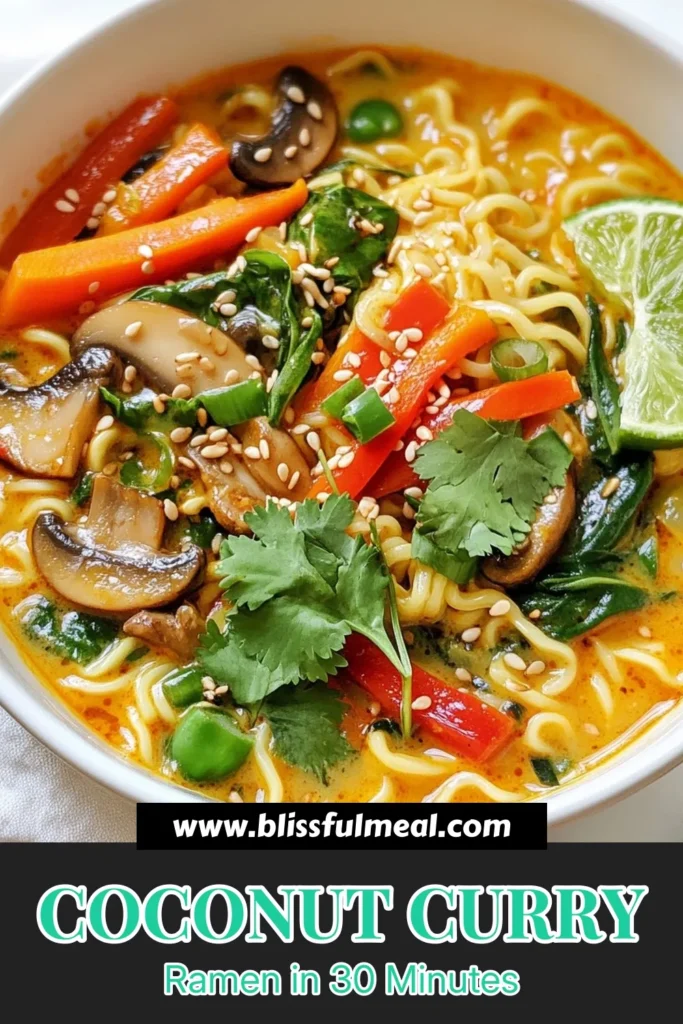 Discover this easy coconut curry ramen recipe that will delight your taste buds! This vegetarian ramen curry features a creamy ramen soup made with coconut milk, red curry paste, and vibrant veggies. Perfect for a healthy curry ramen bowl, it takes just 30 minutes to prepare. Dive into a warm, comforting dish that's both nutritious and delicious! Save this recipe for a flavorful weeknight meal. #CoconutCurryRamen #VegetarianRamenCurry #HealthyCurryRamen #CreamyRamenSoup