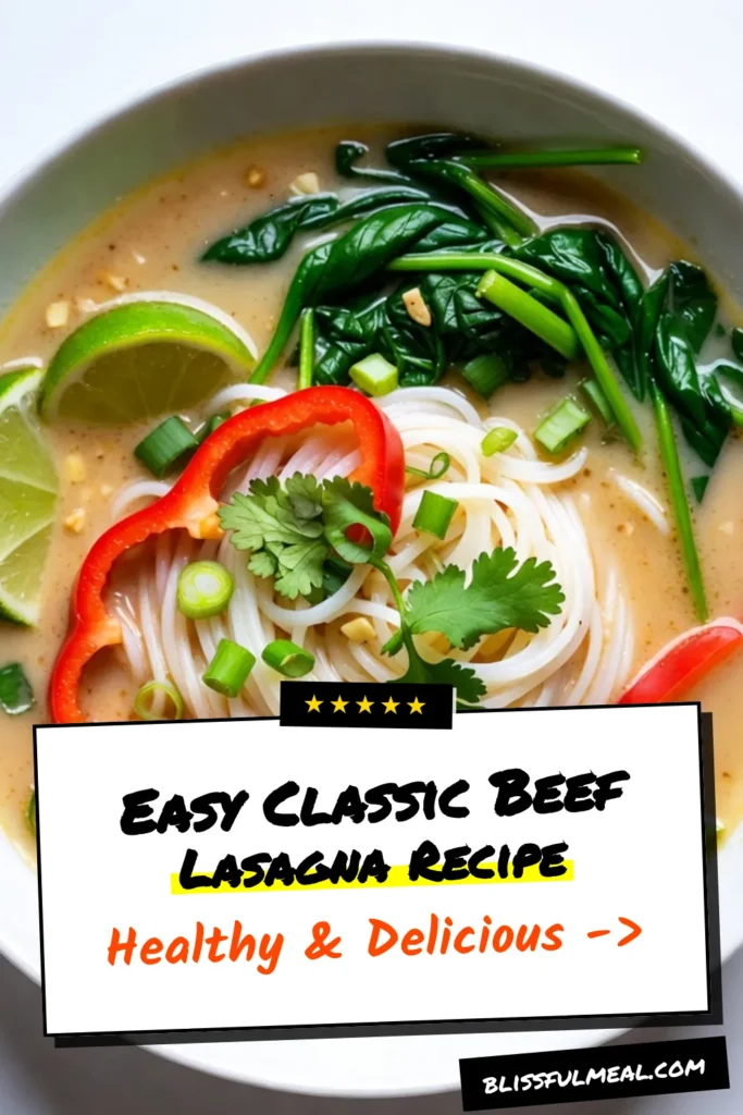 Indulge in this delicious Thai Coconut Curry Noodle Soup with our easy Thai noodle soup recipe! Vegetarian-friendly and bursting with flavors, this homemade Thai curry soup combines rice noodles with coconut milk for a creamy delight. Perfect for any day, it’s a quick, healthy meal that your family will love. Try this comforting vegetarian coconut curry soup today and enjoy a flavorful escape. Save it for later! #ThaiCoconutCurryNoodleSoup #EasyThaiNoodleSoup #VegetarianCoconutCurrySoup #RiceNoodlesWithCoconutMilk