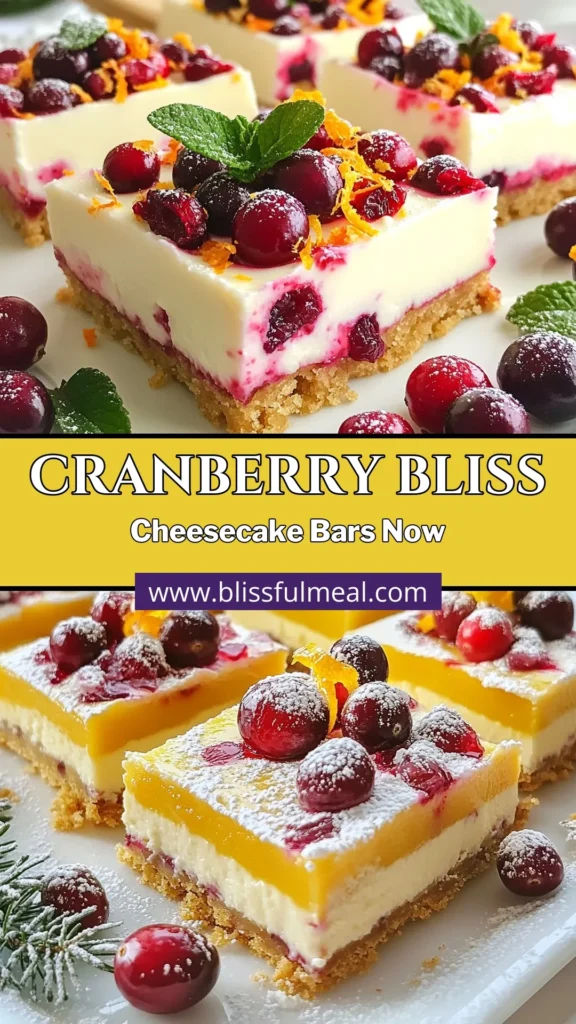 Indulge in these delicious cranberry cheesecake bars, the perfect holiday dessert! This easy cheesecake recipe combines creamy cheesecake with tart cranberries, making it a must-try for your festive gatherings. Explore no-bake cheesecake variations and other cranberry dessert recipes to impress your guests. Save this recipe now and bring joy to your holiday table! #CranberryCheesecakeBars #EasyCheesecakeRecipe #HolidayDessertIdeas #CranberryDessertRecipes
