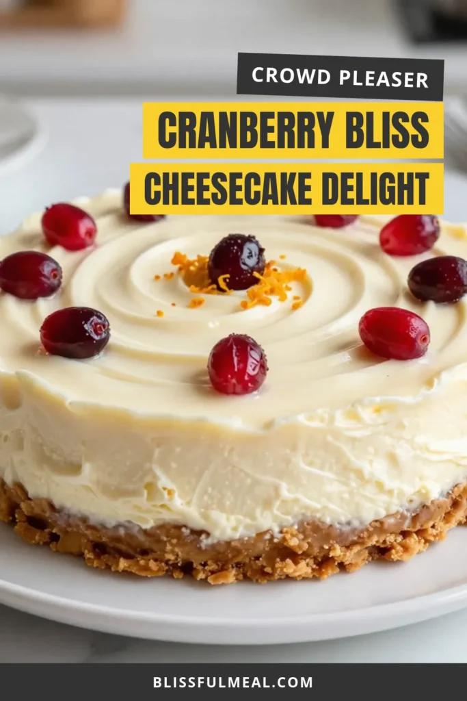 Indulge in the festive delight of Cranberry Bliss Cheesecake, a creamy cheesecake with white chocolate and tart cranberries. This easy cheesecake recipe blends the richness of cream cheese cheesecake with the vibrant flavors of the holidays. Perfect for any gathering, it’s sure to impress! Don’t miss out on this delicious holiday dessert recipe. Save it now and make your celebrations sweeter! #CranberryBlissCheesecake #HolidayDesserts #CheesecakeWithWhiteChocolate #EasyCheesecakeRecipe
