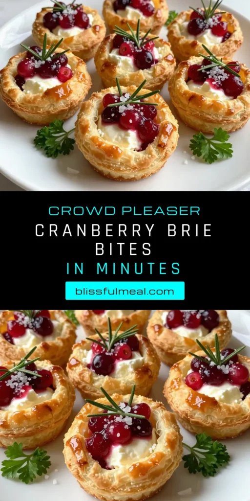 Indulge in these delicious Cranberry Brie Puff Pastry Bites, the perfect Puff Pastry Appetizers for your holiday gatherings! These Easy Holiday Snacks combine creamy brie cheese and tangy cranberry sauce for a delightful treat. Make them hassle-free with our simple recipe! Impress your guests and elevate your snack game with these Brie Cheese Recipes. Save this post for your festive celebrations! #CranberryBrie #PuffPastryAppetizers #HolidaySnacks #BrieRecipes