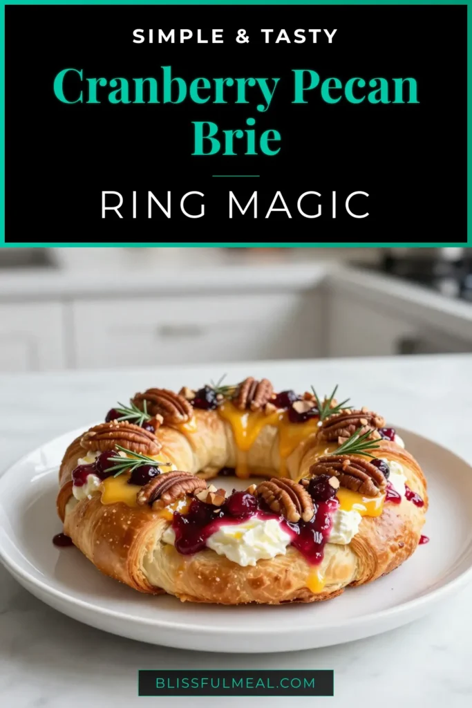 Elevate your holiday gatherings with this easy Cranberry Pecan Brie Recipe! This Crescent Roll Appetizer is a show-stopping Baked Brie Ring that combines rich brie cheese, tart cranberry sauce, and crunchy pecans for a delicious Holiday Party Snack. Perfect for sharing, this Easy Cheese Appetizer is sure to impress your guests. Ready to make it? Click to discover the full recipe! #CranberryPecanBrie #CrescentRollAppetizer #BakedBrieRing #HolidaySnack