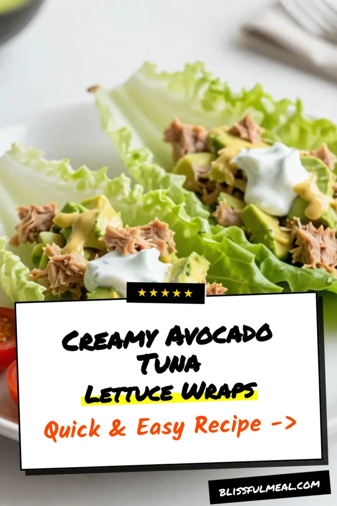 Looking for a quick and healthy meal? Try these avocado tuna salad wraps, a delicious low carb lunch idea! This tuna salad recipe combines creamy avocado with fresh ingredients for a nutritious boost. Perfectly wrapped in lettuce leaves, these healthy lettuce wraps are easy to make and satisfying. Get the full recipe and make your lunch exciting today! #TunaSalad #HealthyEating #LowCarb #AvocadoRecipes