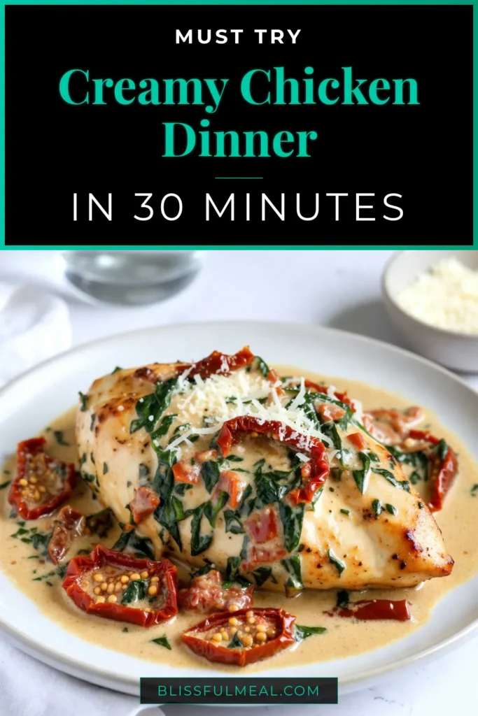 Discover the delightful flavors of creamy sun-dried tomato chicken with this easy sun-dried tomato chicken recipe. This dish combines tender chicken with a rich creamy tomato sauce, making it one of the best Italian chicken recipes out there. Perfect for weeknight dinners, this recipe promises to impress! Try this easy creamy chicken dish today and make mealtime memorable. Save this recipe for later! #CreamyChicken #ItalianRecipes #SunDriedTomatoes #DinnerIdeas