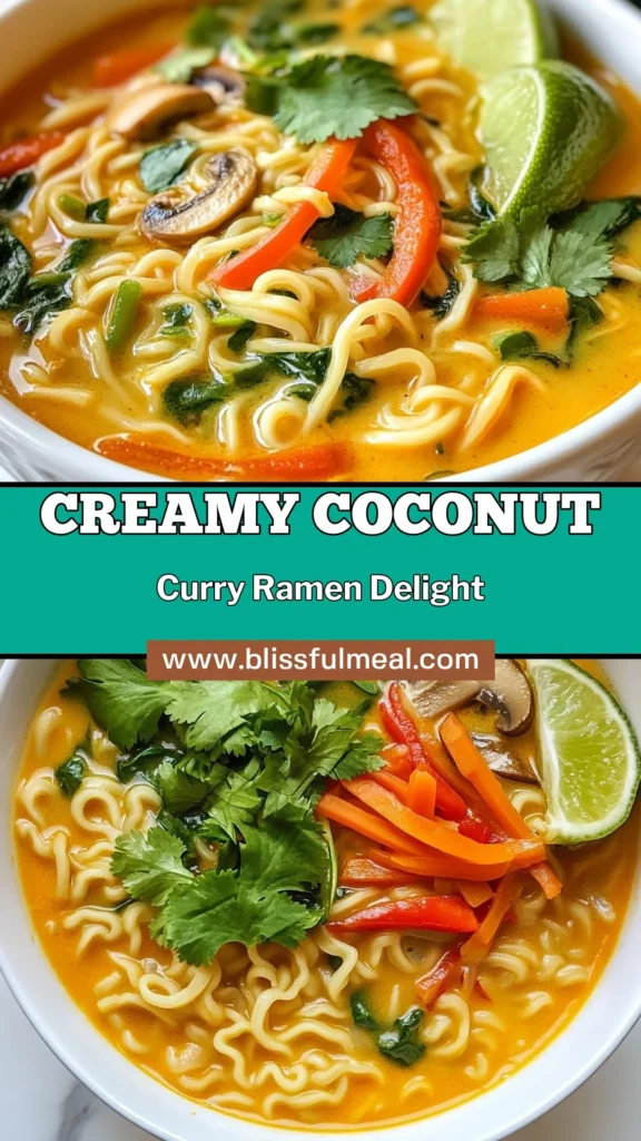 Discover the vibrant flavors of Coconut Curry Ramen with this easy vegetarian ramen recipe that will warm your soul! Made with creamy coconut milk, red curry paste, and colorful veggies, this coconut milk ramen is a delightful twist on traditional ramen soup. Perfect for busy evenings, this simple Thai curry noodles dish is a must-try. Save this recipe for a nourishing meal you'll love! #CoconutCurryRamen #EasyRamenSoup #VegetarianRamenRecipe #CoconutMilkRamen