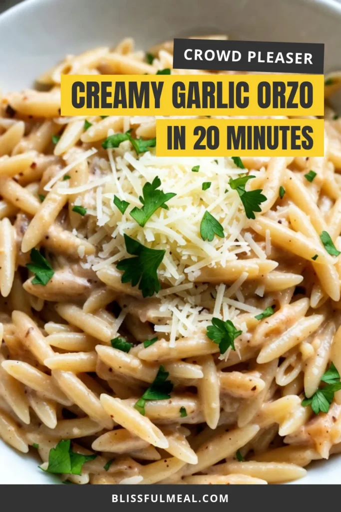 Savor the deliciousness of Creamy Garlic Parmesan Orzo, a must-try among Orzo Pasta Recipes! This easy orzo dish combines the rich flavors of garlic parmesan sauce and creamy goodness, making it perfect for any meal. Whether you’re looking for vegetarian orzo recipes or a quick dinner idea, this recipe has it all. Ready to impress? Save and share this creamy delight! #OrzoPasta #GarlicParmesan #EasyRecipes #VegetarianDishes
