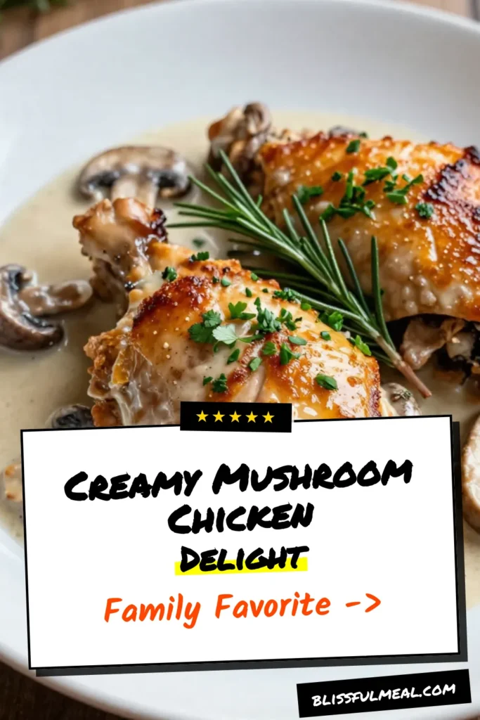 Indulge in this creamy mushroom chicken recipe featuring succulent chicken thighs simmered in a rich mushroom sauce. This easy chicken dinner is perfect for weeknights, combining crispy skillet chicken thighs with a flavorful sauce that will impress your family. Follow this delicious chicken thighs recipe for a meal that's both comforting and delightful. Click to save this creamy mushroom chicken and elevate your dinner game! #ChickenThighs #EasyRecipes #DinnerIdeas #MushroomSauce