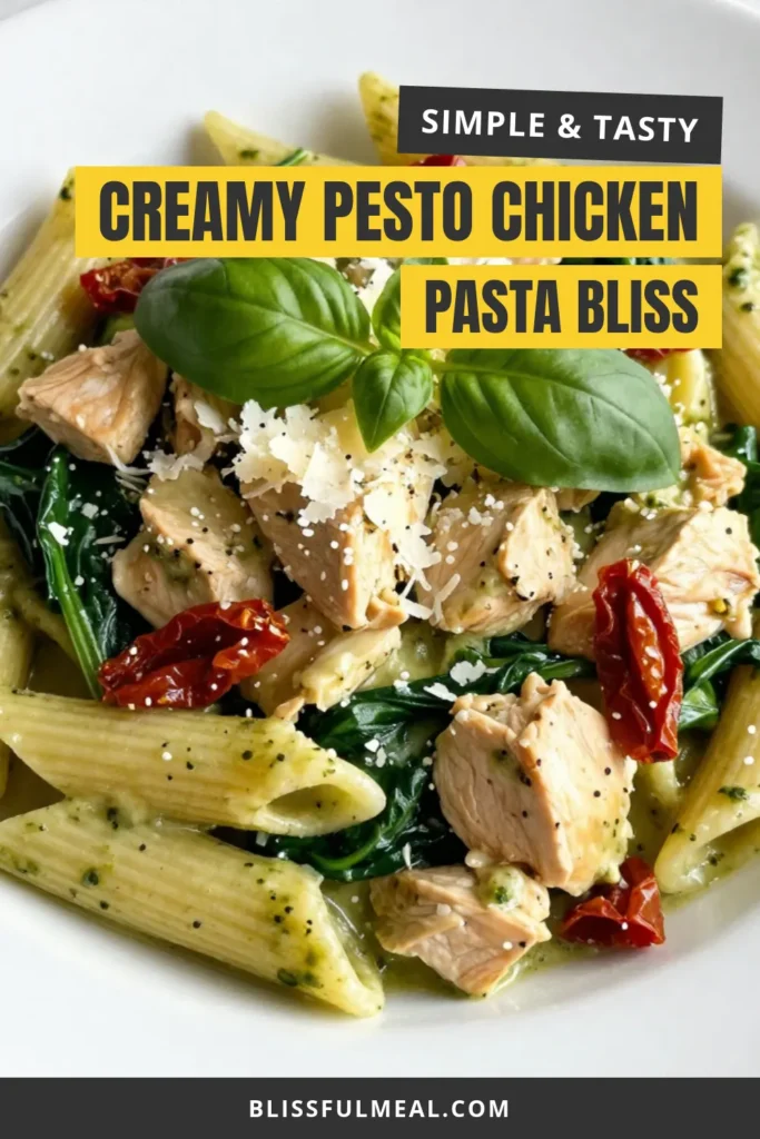 Indulge in this creamy pesto chicken pasta, a delightful and simple dish that makes for an easy chicken pasta recipe. Featuring tender penne pasta with pesto, juicy chicken, and fresh spinach, this basil pesto chicken dish is a perfect quick pasta dinner recipe for busy weeknights. Treat your family to a flavorful meal that you'll want to make again and again! Try it today! #CreamyPestoChickenPasta #EasyPastaRecipe #BasilPesto #QuickDinnerIdeas