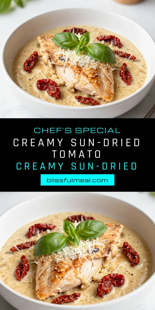 Indulge in this creamy sun-dried tomato chicken recipe that's perfect for an easy chicken dinner! This Italian chicken with cream delivers rich flavors in just 30 minutes, making it a go-to skillet chicken recipe for busy weeknights. Enjoy tender chicken breasts smothered in a savory sauce with sun-dried tomatoes. Try this delightful dish tonight and savor every bite! Save this recipe for your next meal! #CreamyChicken #EasyDinner #ItalianRecipe #SkilletMeals