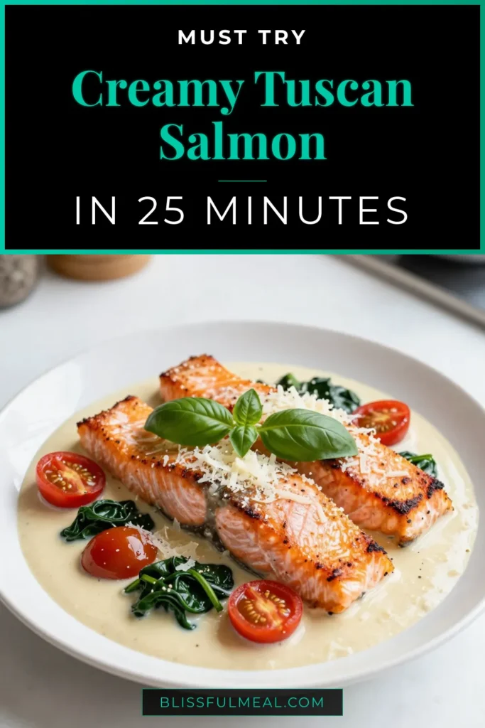 Indulge in the flavors of Italy with this Creamy Tuscan Salmon recipe! This easy salmon recipe features tender fillets in a luscious cream sauce, enhanced with garlic, spinach, and tomatoes. Perfect for weeknight dinners or impressing guests, this Italian salmon dish is sure to be a crowd-pleaser. Ready in just 25 minutes, this Tuscan Salmon Recipe will elevate your meals effortlessly. Try it now! #CreamyTuscanSalmon #EasySalmonRecipe #ItalianSalmonDish #TuscanSalmonRecipe
