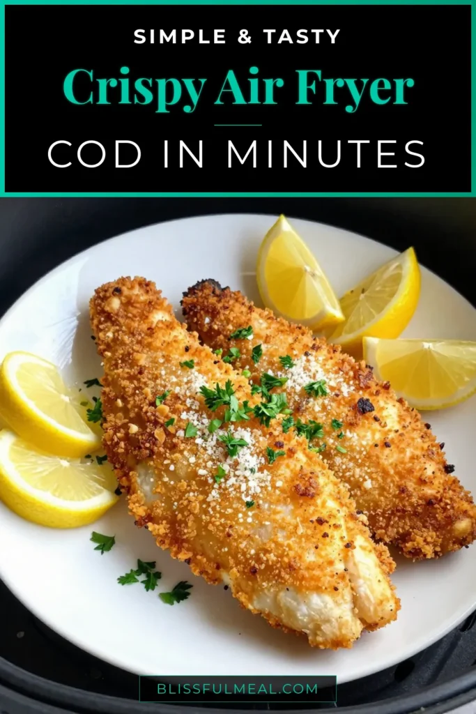 Discover the best Air Fryer cod recipe that transforms simple cod fillets into a deliciously crispy dish. This Parmesan crusted fish is not only easy to prepare, but it also makes a healthy fish dinner that your whole family will love. Enjoy perfectly cooked, juicy, and flavorful crispy air fryer cod in just 25 minutes. Don’t miss out on this quick and nutritious meal. Save this recipe for later and impress your loved ones! #AirFryerRecipes #HealthyDinner #SeafoodLovers #CodRecipes