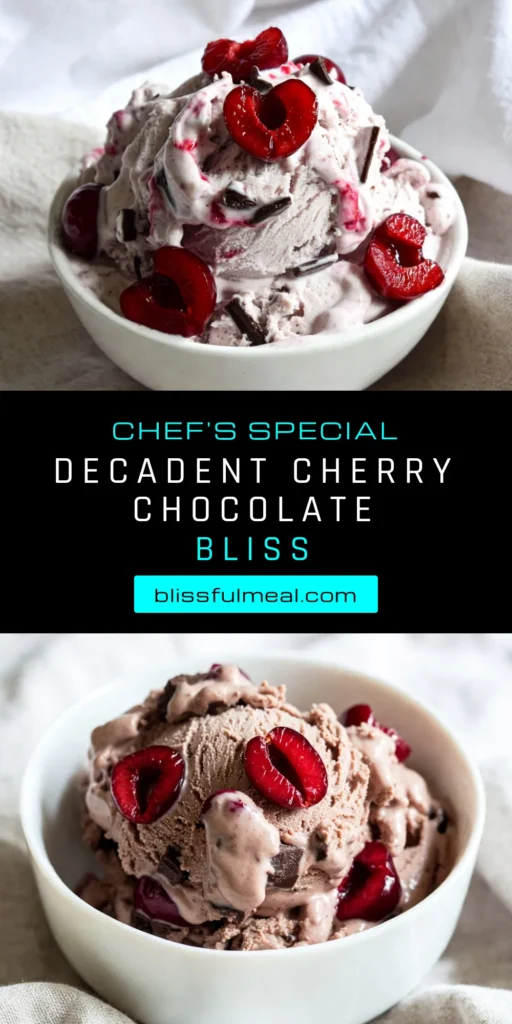Indulge in this irresistible Cherry Chocolate Chunk Ice Cream, a perfect blend of sweet cherries and rich chocolate chunks! This homemade ice cream recipe is a must-try for cherry desserts lovers. With no-churn cherry ice cream, you can enjoy this creamy treat anytime. Serve it chilled and brighten your days with this delightful dessert. Click to save this recipe and enjoy a scoop of happiness today! #CherryChocolateIceCream #HomemadeIceCream #CherryDesserts #ChocolateChunkIceCream