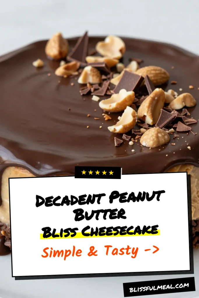 Indulge in this irresistible Peanut Butter Chocolate Cheesecake, a no-bake cheesecake recipe that’s as easy to make as it is to enjoy. With a creamy peanut butter dessert filling and a rich chocolate ganache topping, this chocolate ganache dessert is perfect for any occasion. Follow this easy cheesecake recipe for a perfect treat that will impress friends and family. Save this recipe and make your dessert dreams a reality! #PeanutButterChocolateCheesecake #NoBakeCheesecake #ChocolateDessert #EasyDessert