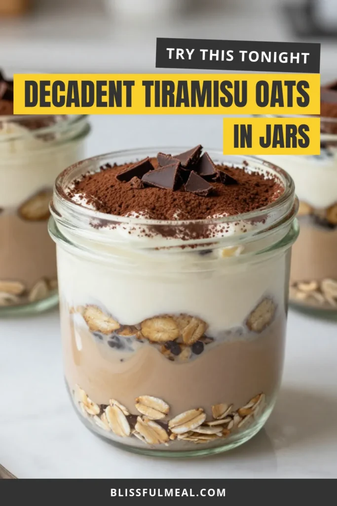 Indulge in a tasty twist on a classic with Tiramisu Overnight Oats! This easy overnight oats recipe combines rolled oats with almond milk, chia seeds, and a touch of coffee for a healthy breakfast idea that feels like dessert. Perfect for busy mornings, you’ll love how simple it is to prepare this easy tiramisu dessert. Enjoy your chocolate overnight oats chilled or at room temperature! Save this recipe for later! #TiramisuOvernightOats #HealthyBreakfast #OvernightOatsRecipe #EasyTiramisuDessert