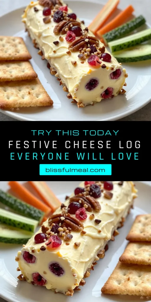 Create a show-stopping holiday appetizer with this easy Cranberry Pecan Cheese Log recipe! Perfect for festive gatherings, this cheese log combines creamy cream cheese, sharp cheddar, and the perfect crunch of pecans and sweet dried cranberries. Serve it with colorful veggies or crispy crackers for a delightful cheese ball experience. Don't miss the chance to impress your guests with this festive cheese log appetizer! Save this recipe for your next celebration! #CheeseLog #HolidayAppetizer #CranberriesAndPecans #FestiveRecipes