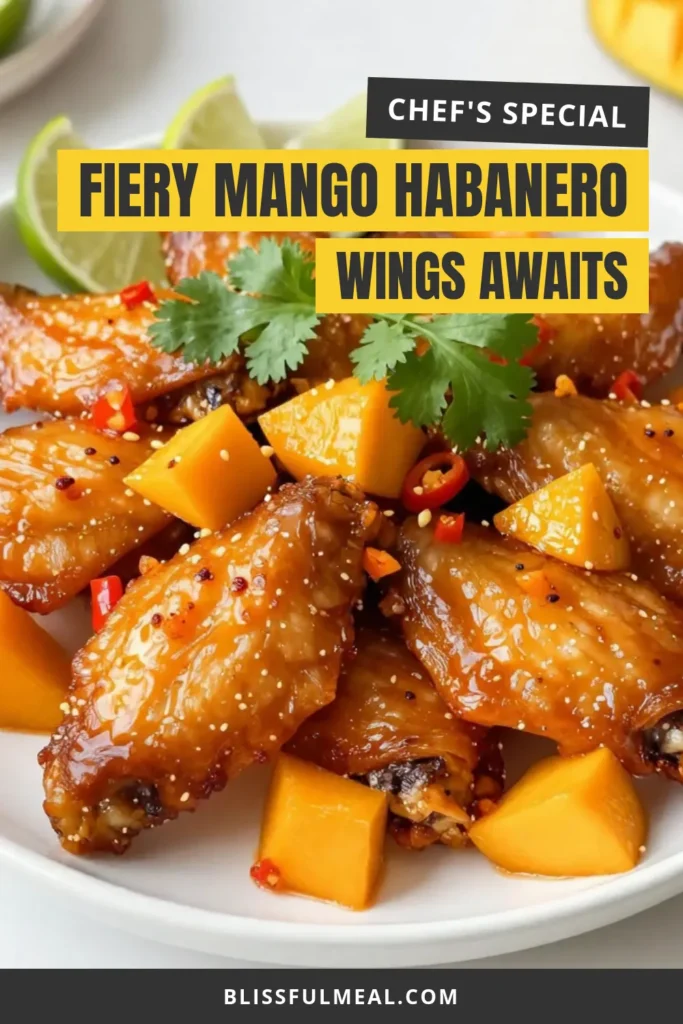 Get ready for a flavor explosion with these Mango Habanero Wings! This spicy chicken wings recipe combines the sweetness of ripe mango with the heat of habanero for the perfect baked chicken wings with mango sauce. Ideal for grilling too, you'll love the tantalizing habanero wing sauce. Perfect for parties or game day! Try these grilled mango habanero chicken wings today and make your taste buds dance! Save this recipe! #MangoHabaneroWings #SpicyChickenWingsRecipe #BakedChickenWings #HabaneroWingSauce