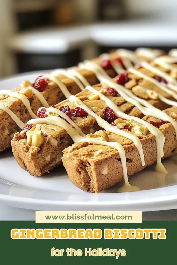 Looking for the perfect holiday treat? Try this Gingerbread Biscotti Recipe with White Chocolate Drizzle! These easy biscotti holiday cookies combine warm spices and a luscious white chocolate drizzle, making them a festive favorite. Perfect for gifting or enjoying with coffee, this gingerbread cookie recipe is sure to impress. Save and make your holiday season sweeter! #GingerbreadBiscotti #HolidayBiscotti #BiscottiRecipes #BakingJoy