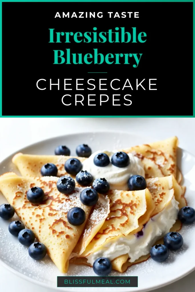 Indulge in the delightful taste of blueberry cheesecake crepes! This easy homemade crepes recipe features a creamy cream cheese filling and fresh blueberries, making it the perfect dessert crepes with blueberries. Enjoy a sweet treat that's sure to impress! Try this easy blueberry dessert recipe today and elevate your breakfast or dessert experience. Save this recipe to make your own! #BlueberryCheesecakeCrepes #DessertCrepes #EasyDessertRecipe #HomemadeCrepes